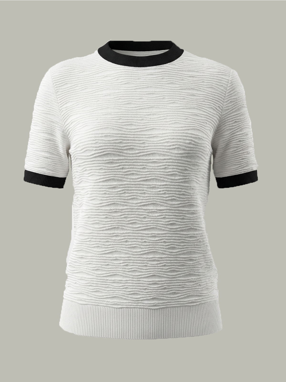 White Wool-Silk Knit Sweater with Contrast Trim