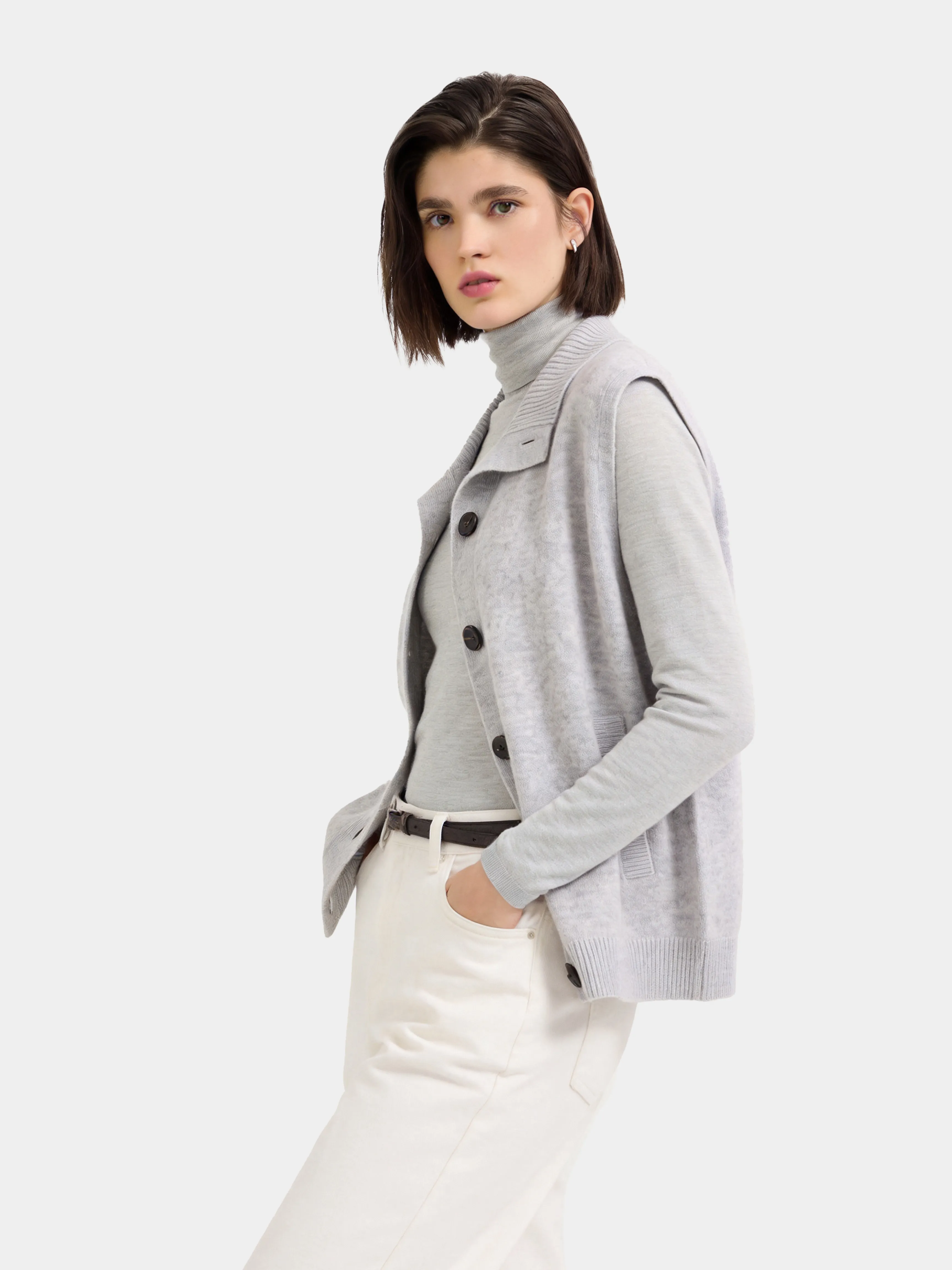 100% Mongolian Cashmere Button Knit Vest Layering Top