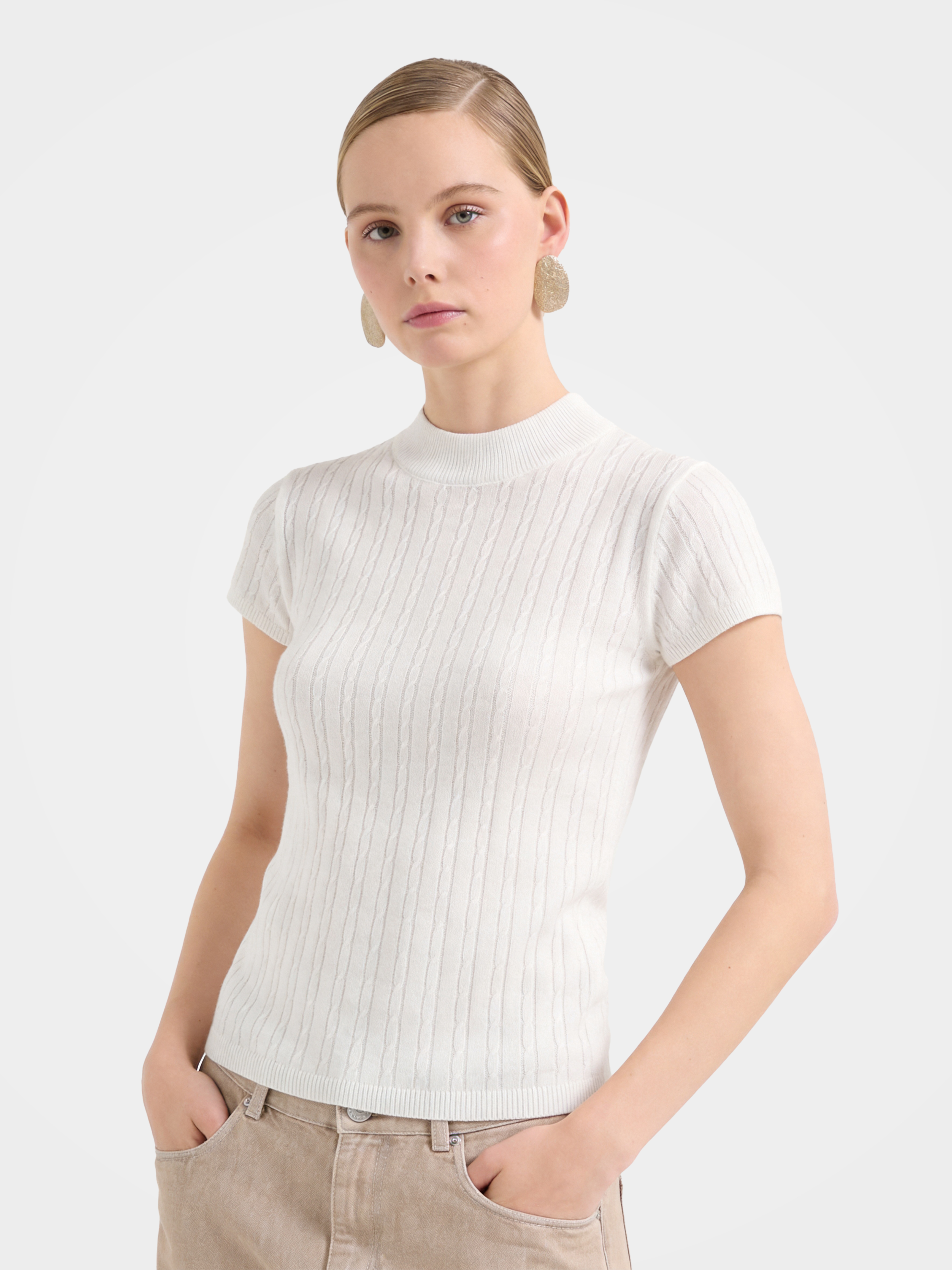 Lightweight Wool Short Sleeve knit Top