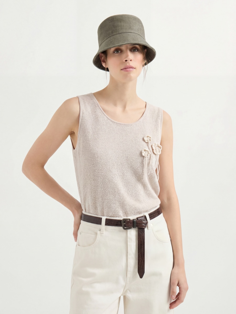 Cotton Sleeveless 3D Floral Knit Tank