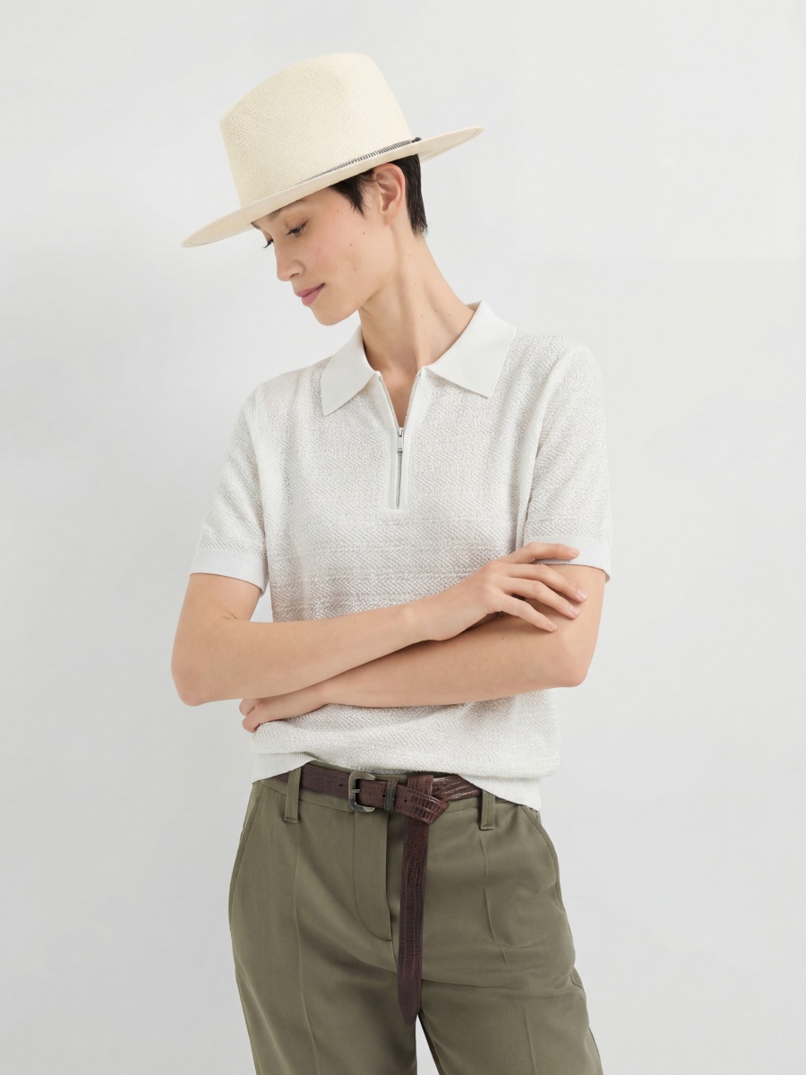 Silk Short Sleeve Zip-Up Knit Polo Top – Luxurious Lightweight Silk Polo