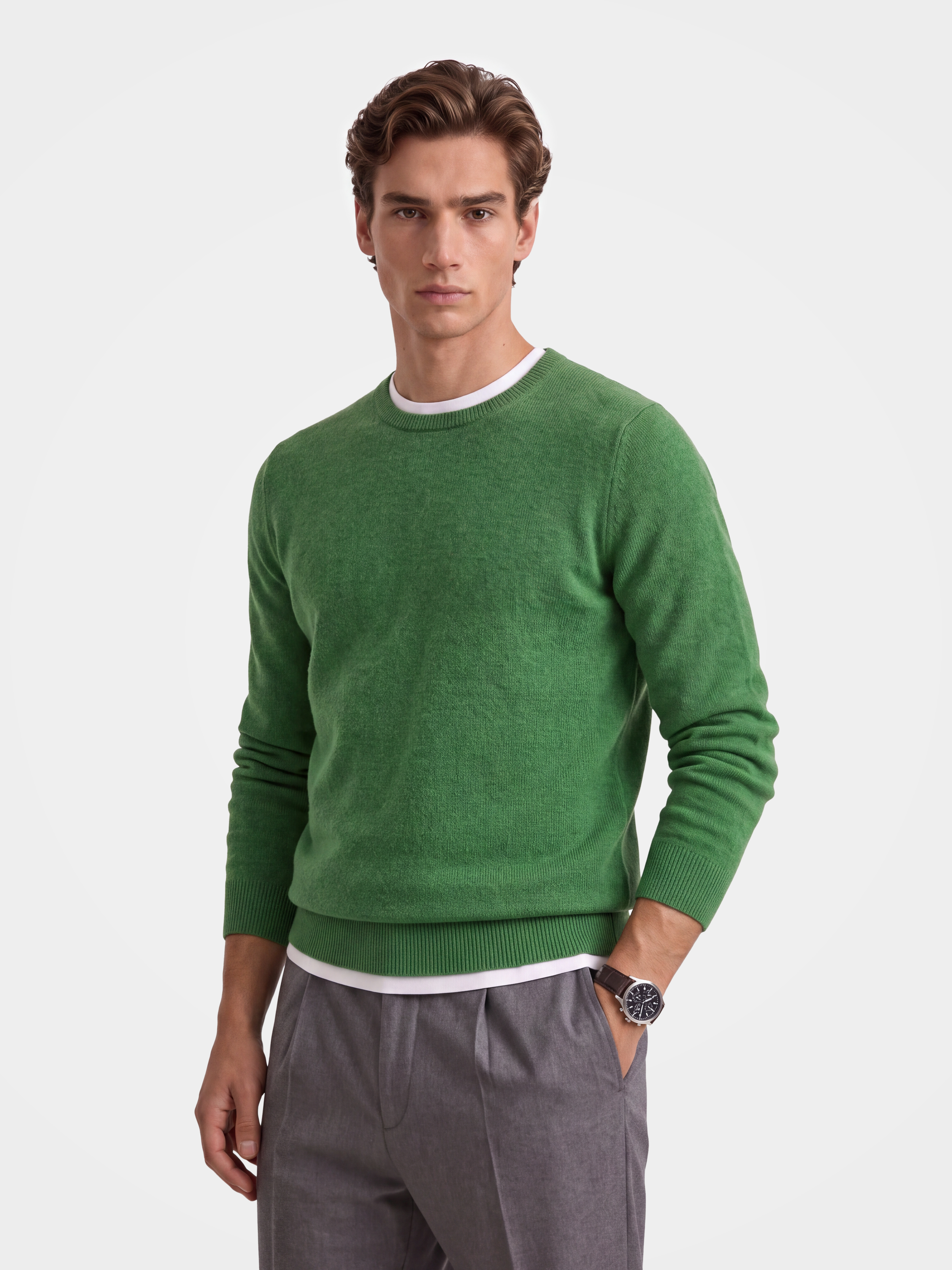 Men's 100% Cashmere Solid Crew Neck Sweater with Timeless Style