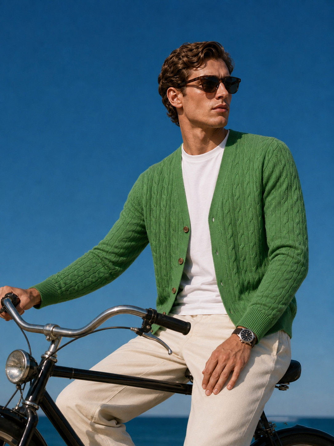 Men's 100% Mongolian Cashmere Cable Knit V-Neck Cardigan
