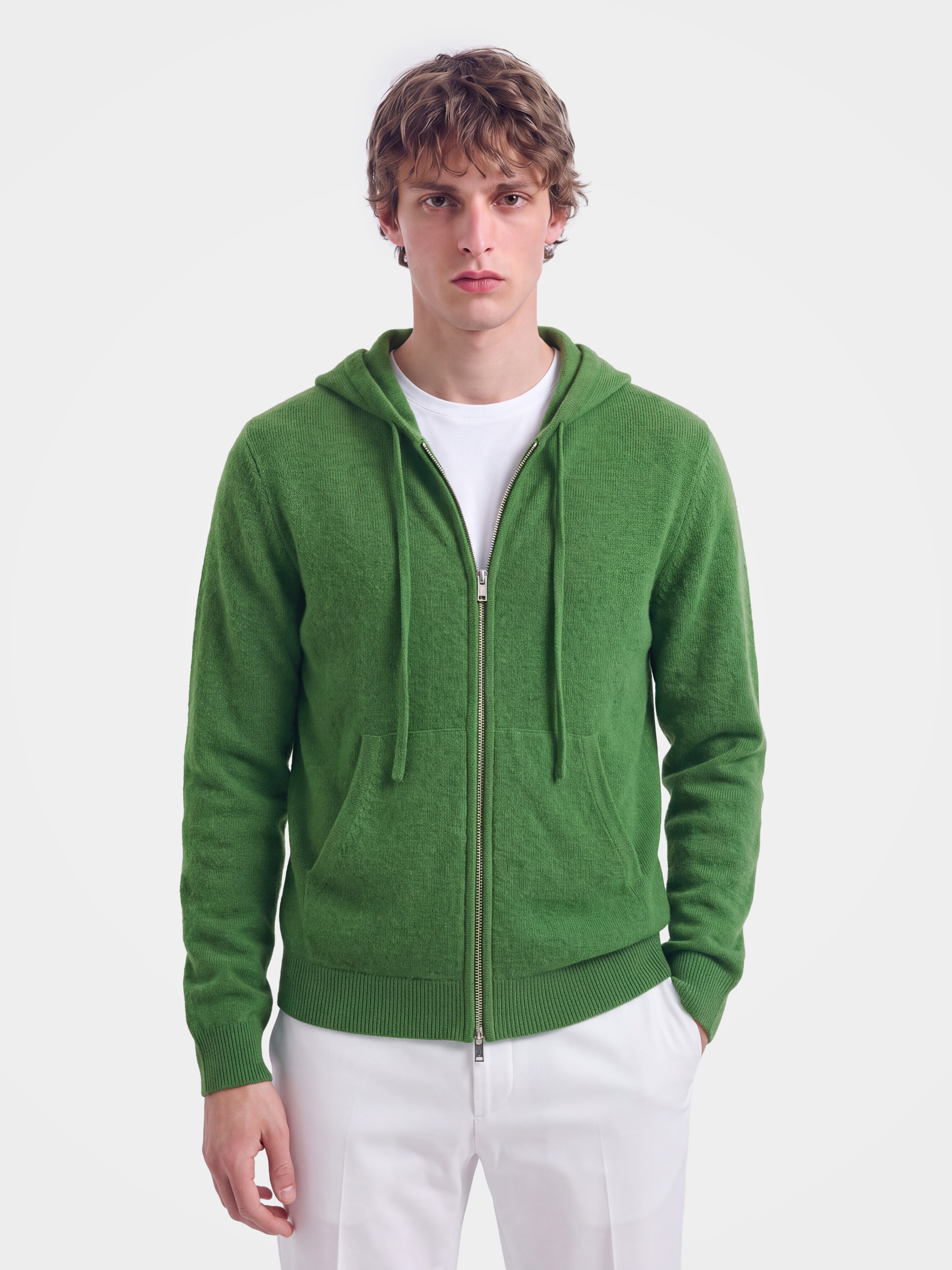 Men's 100% Cashmere Hooded Full-Zip Cardigan