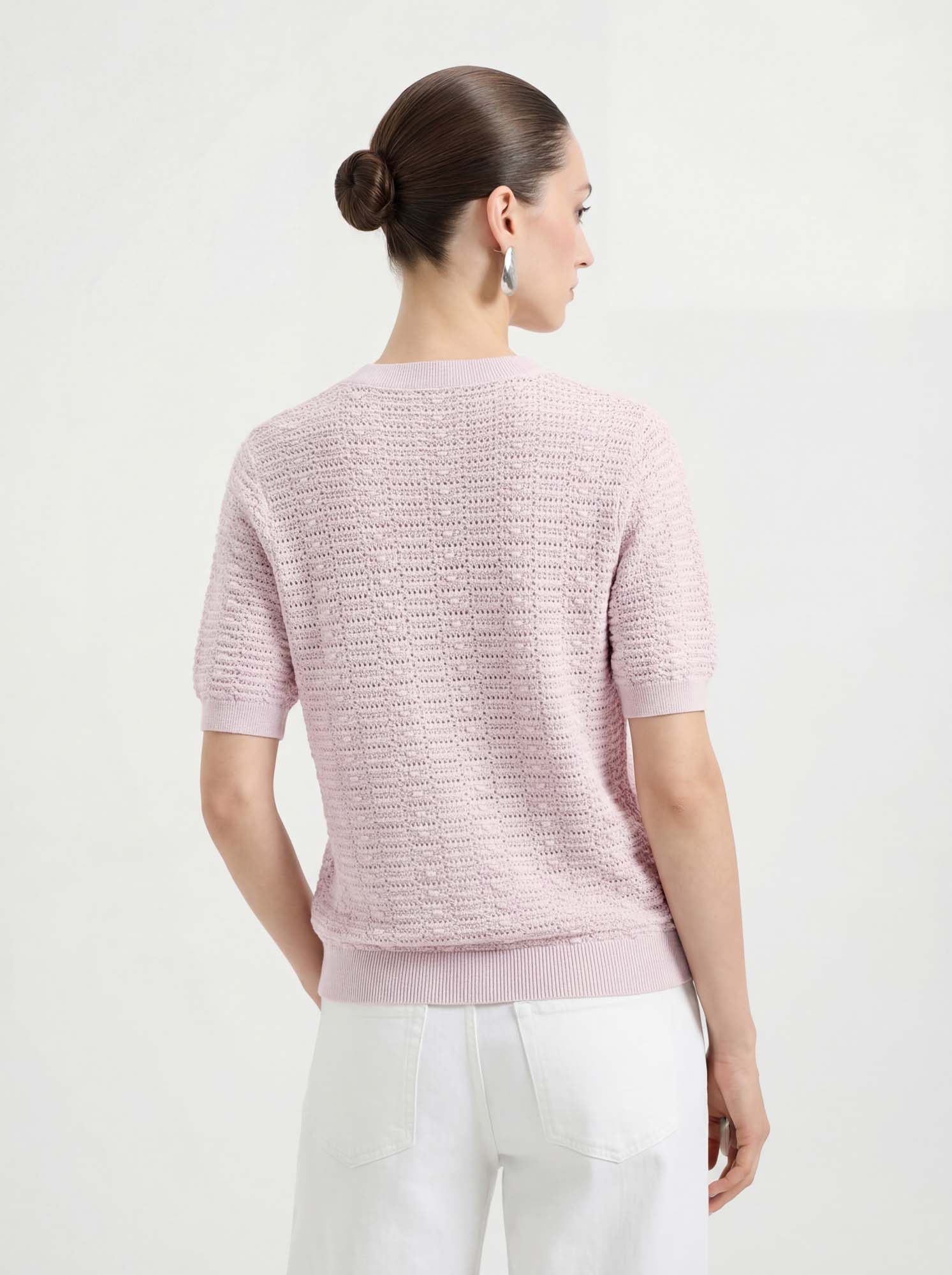 Cotton Short Sleeve Crew Neck Knit Sweater