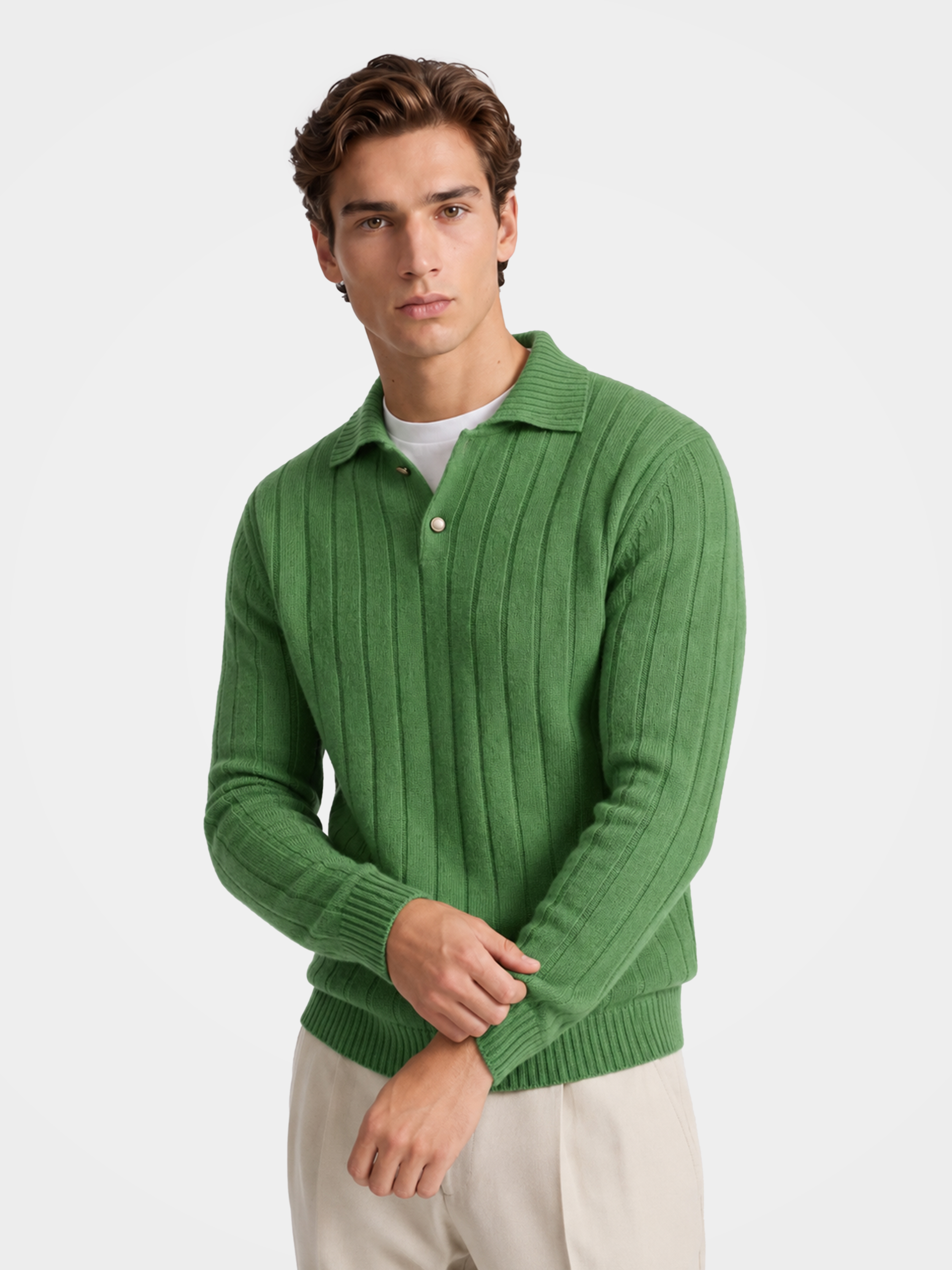 Pre-Order | Men's 100% Cashmere Polo Collar Knit Sweater Classic Ribbed Pullover (10-14 Business Days)