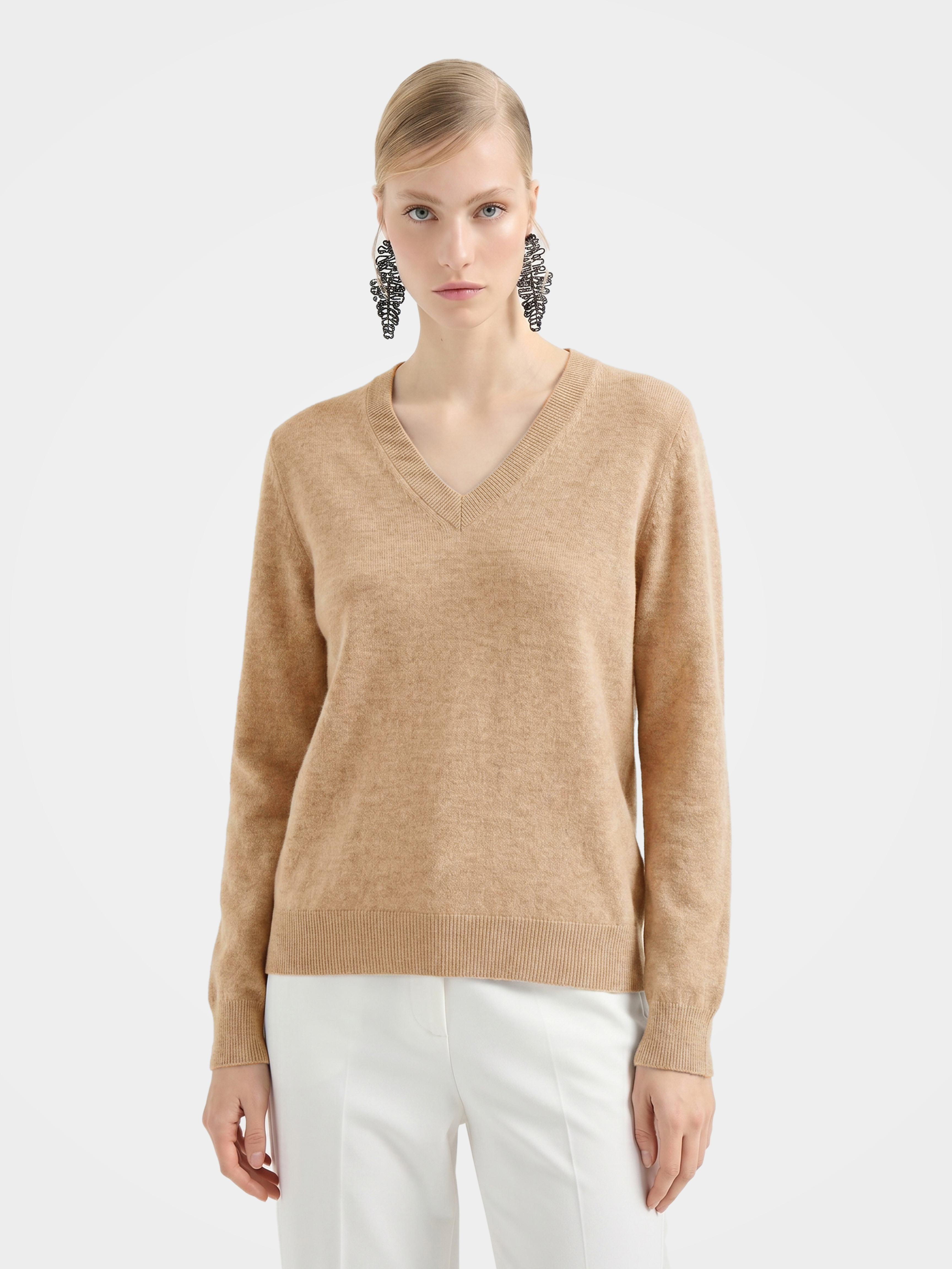 Lightweight 100% Mongolian Cashmere V-Neck Sweater