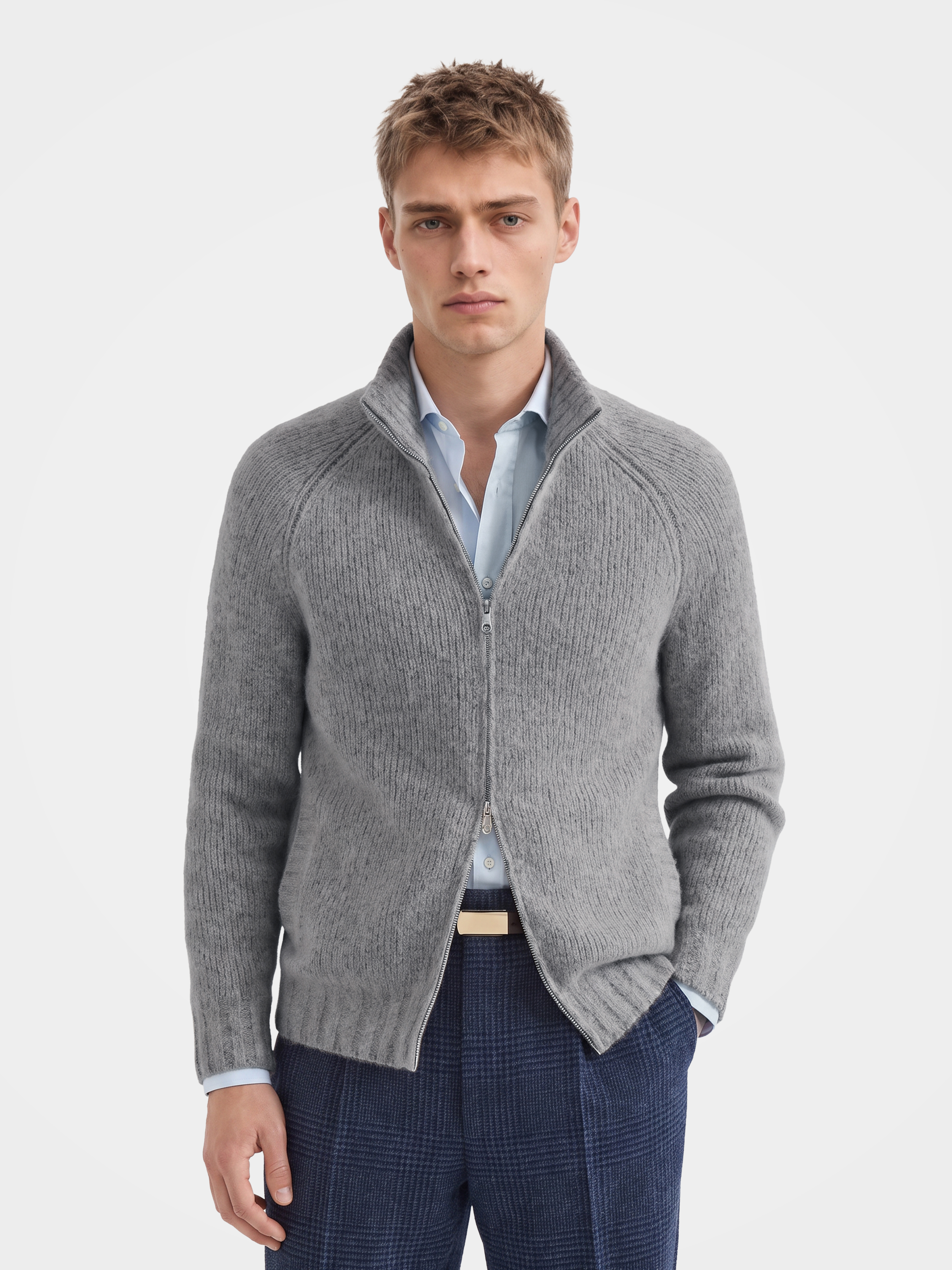 Pre-Order | Men's 100% Cashmere Mock Neck Zip Knit Cardigan (10-14 Business Days)
