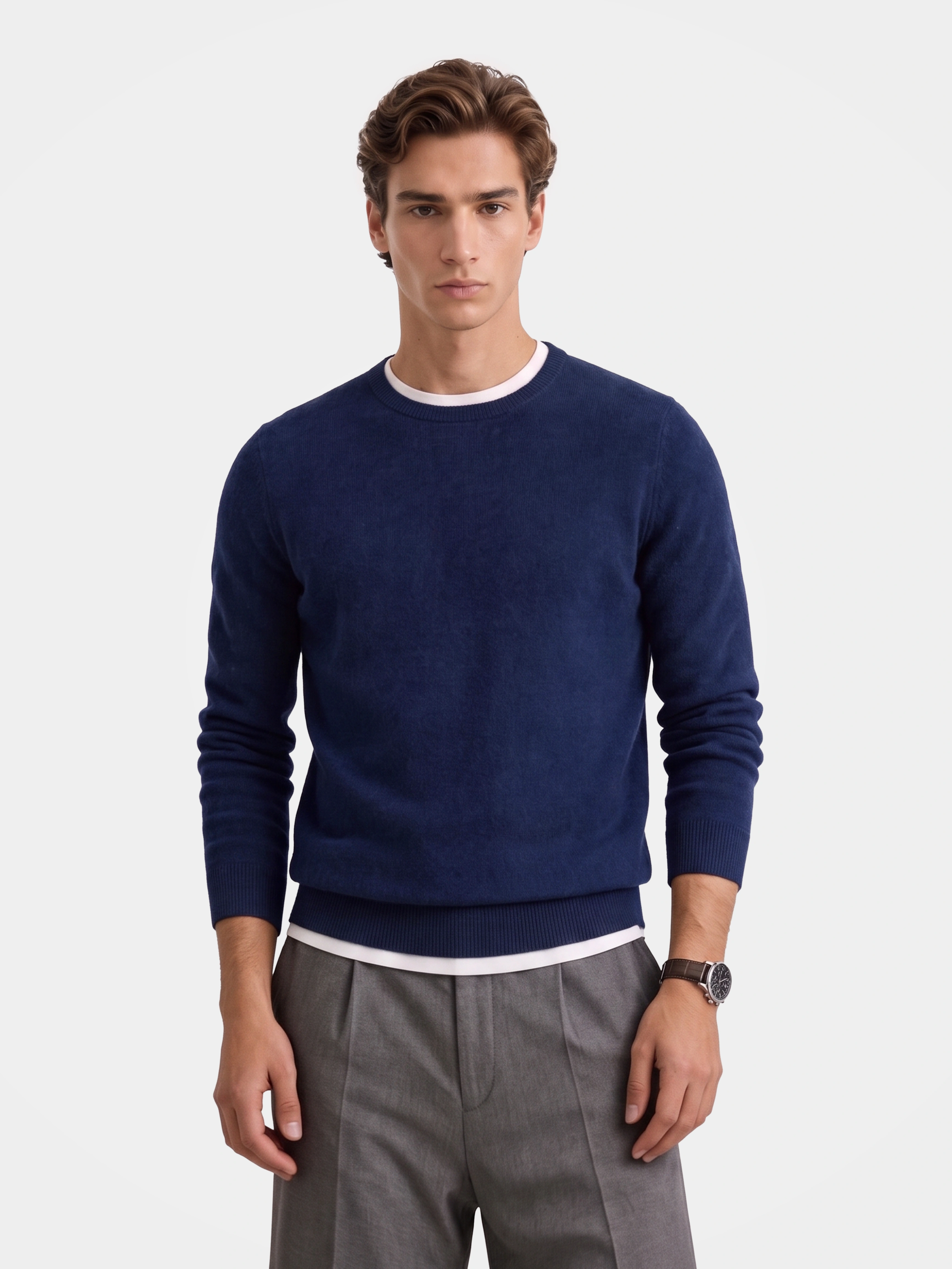 Men's 100% Cashmere Solid Crew Neck Sweater with Timeless Style