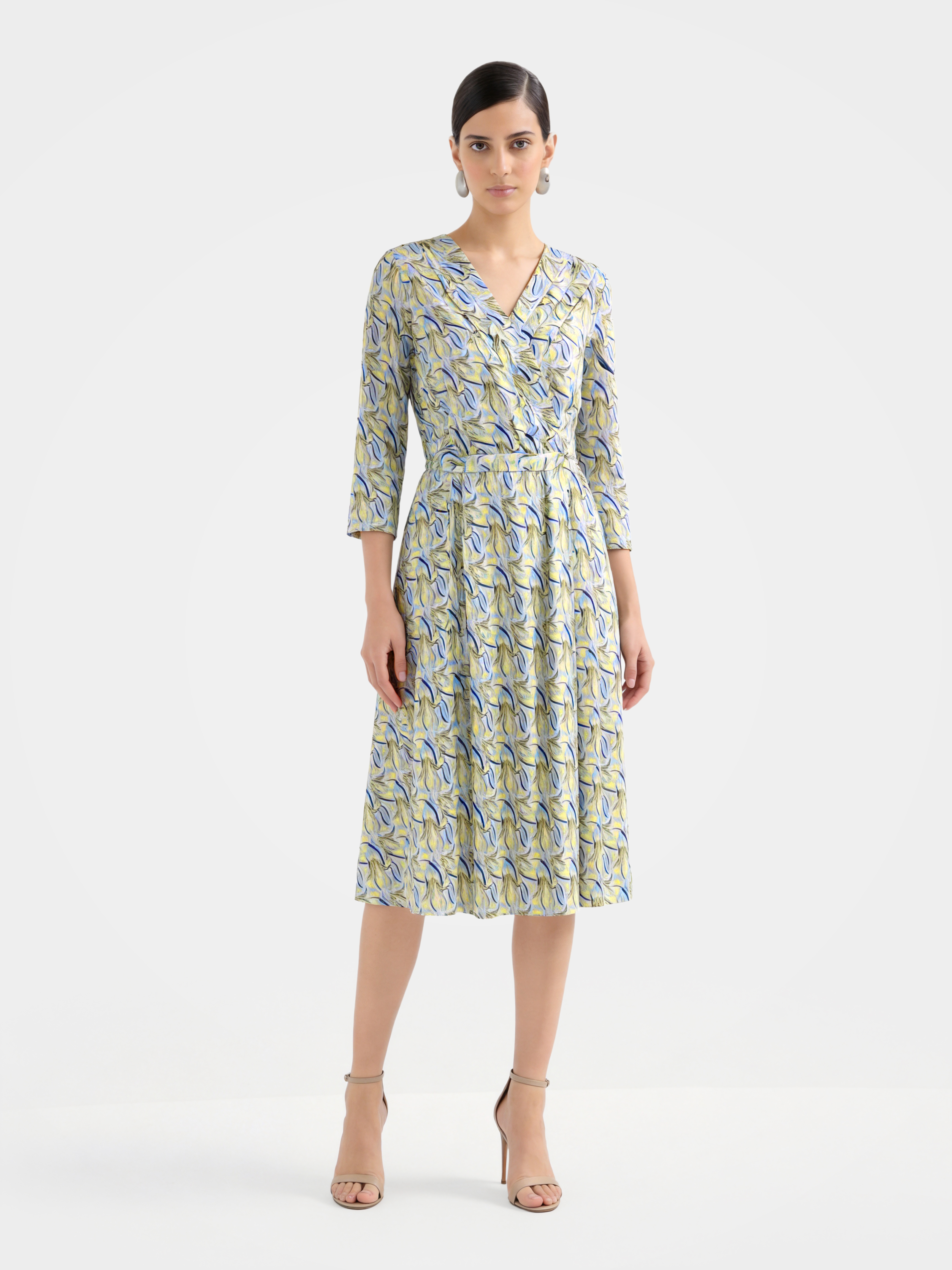 Luxurious Mulberry Silk Printed Wrap Midi Dress