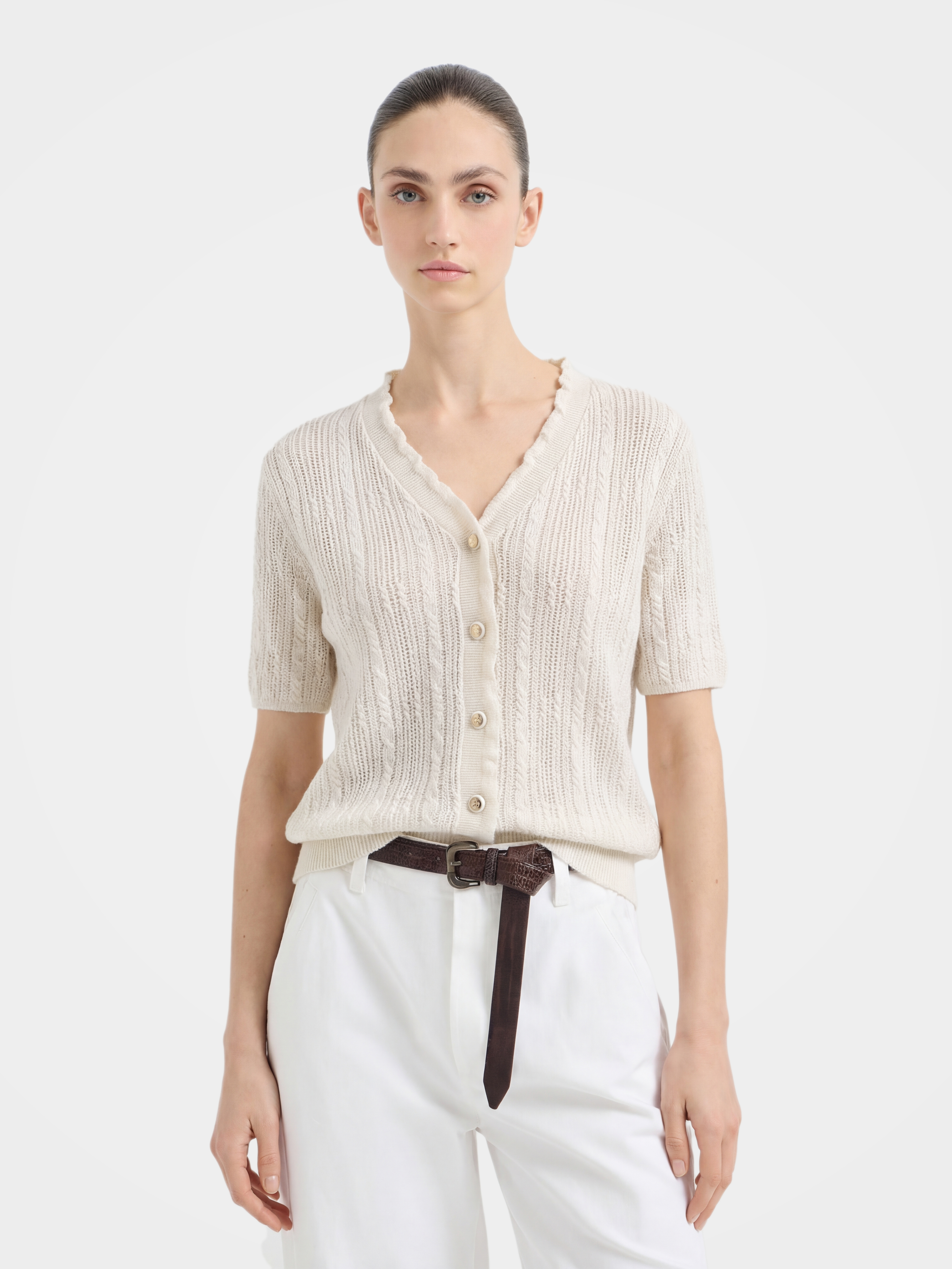 Stylish Wool Short Sleeve Knit Cardigan for Women – Cozy & Breathable