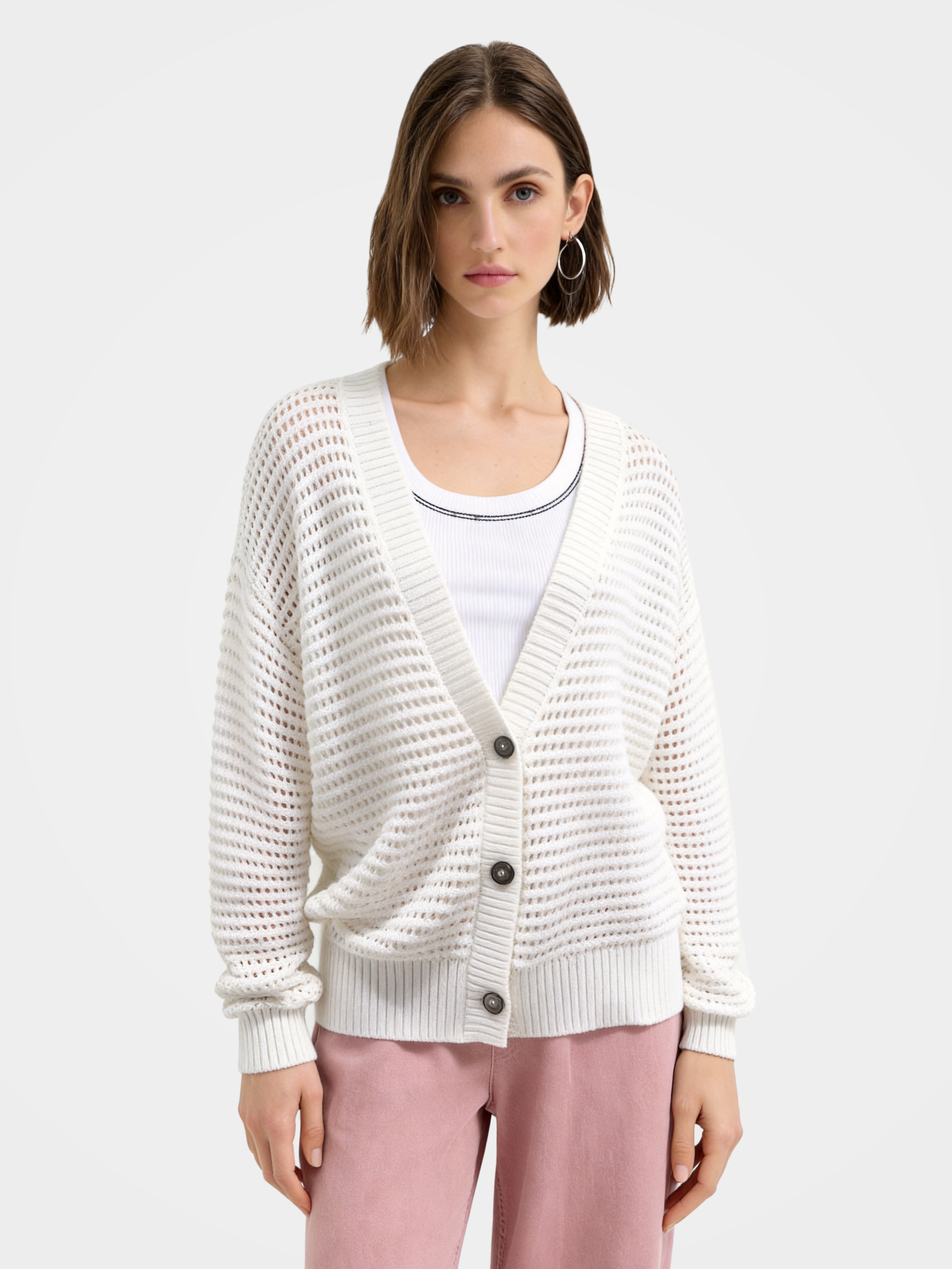 Airy Cotton Silk Blend Button Front Knit Cardigan