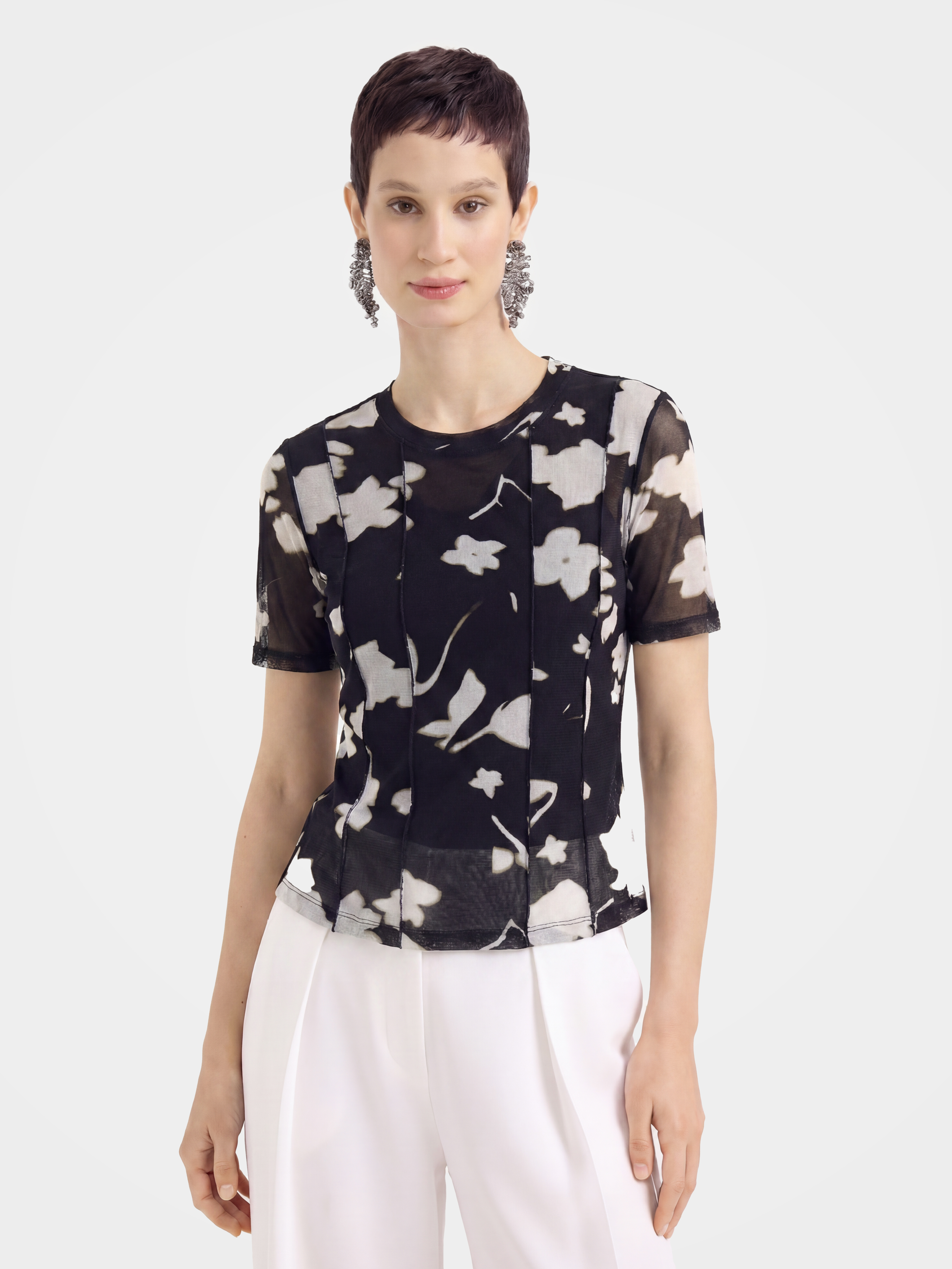 Lightweight Printed Crew Neck 100% Mulberry Silk Blouse