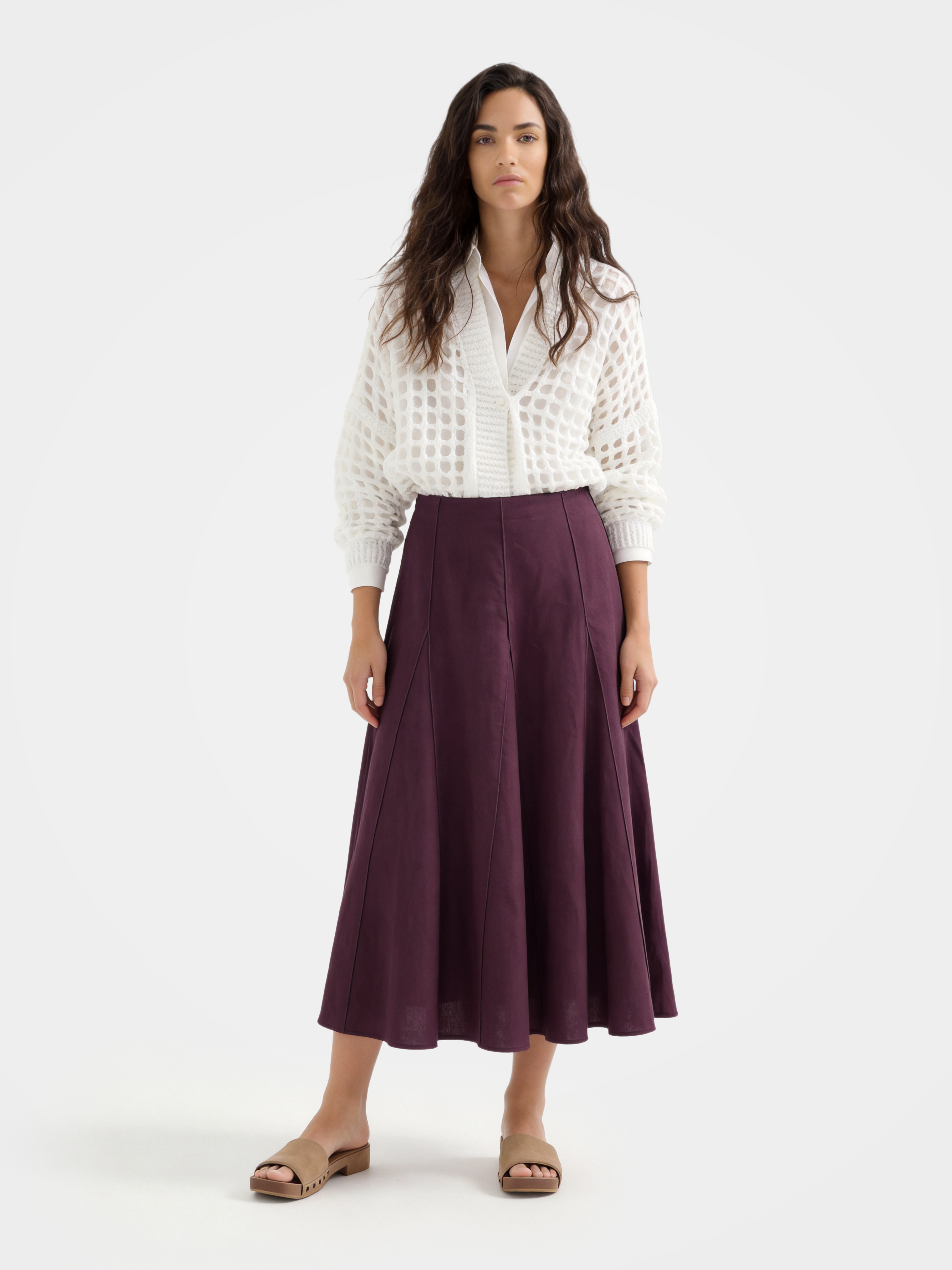 Purple Linen Classic Midi Skirt