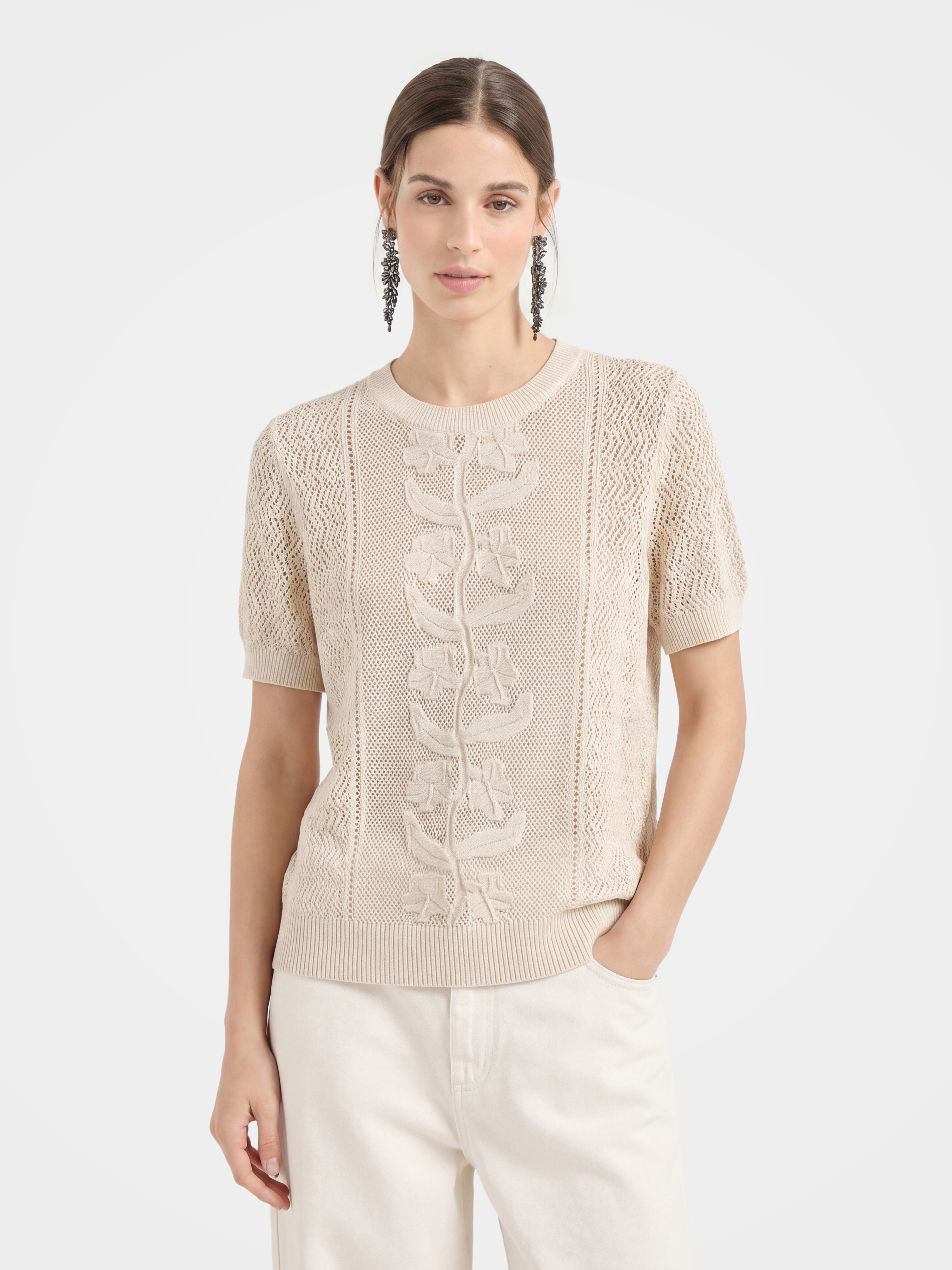 Breathable Cotton Silk Floral Knit Knit Summer Top