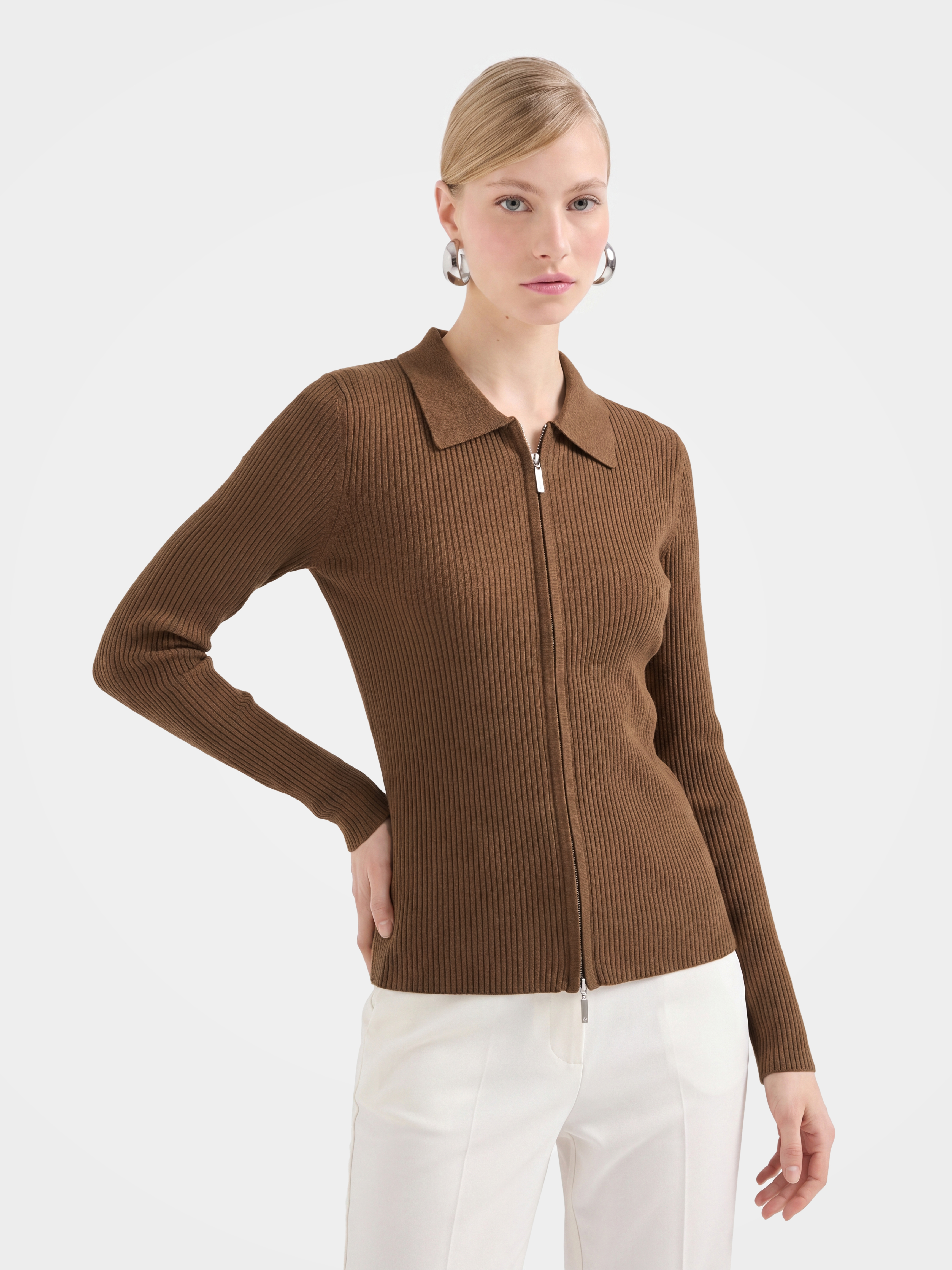 Cashmere Zip up Collar Crewneck Sweater