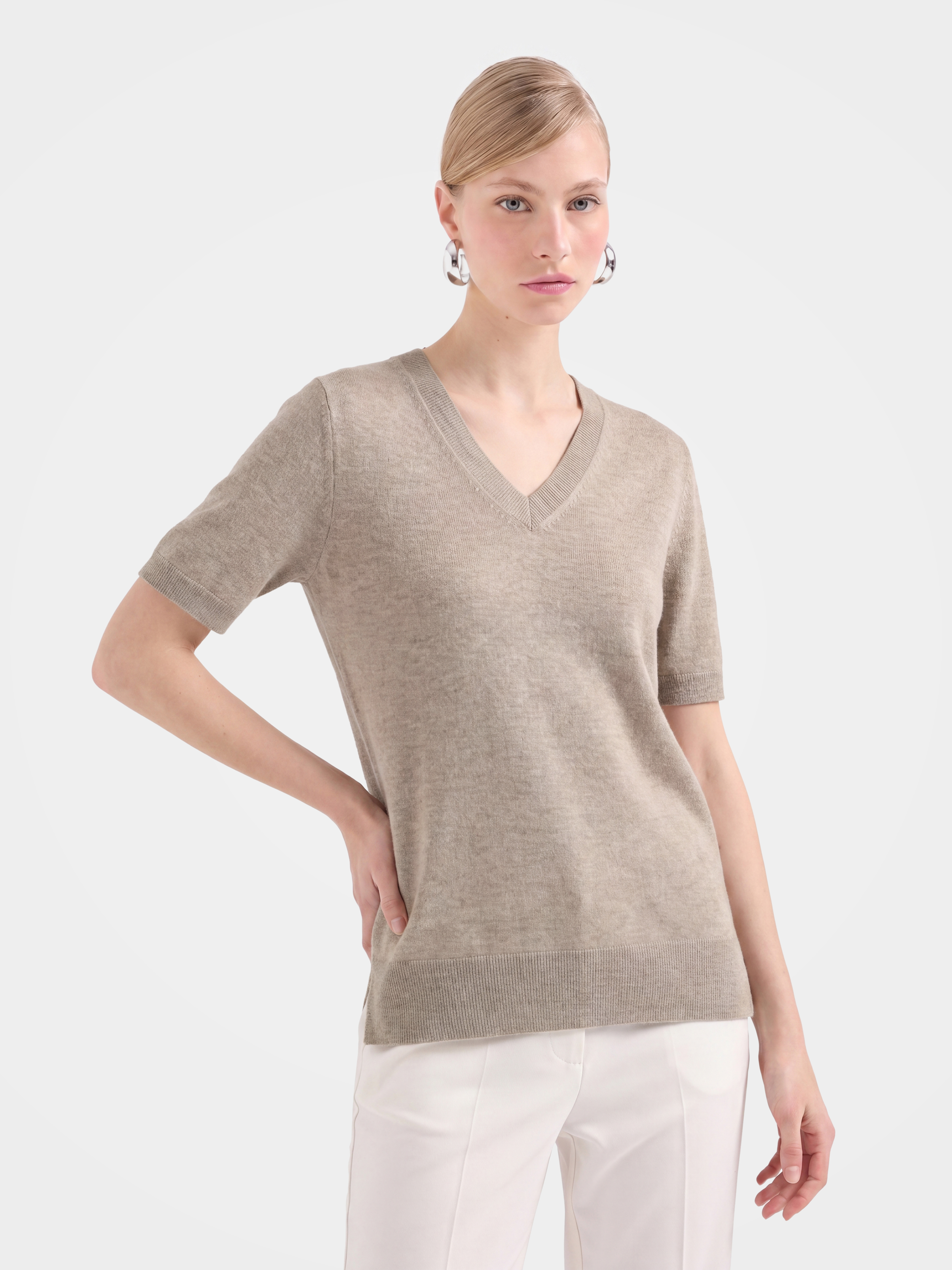 100% Cashmere V Neck Short Sleeve Sweater