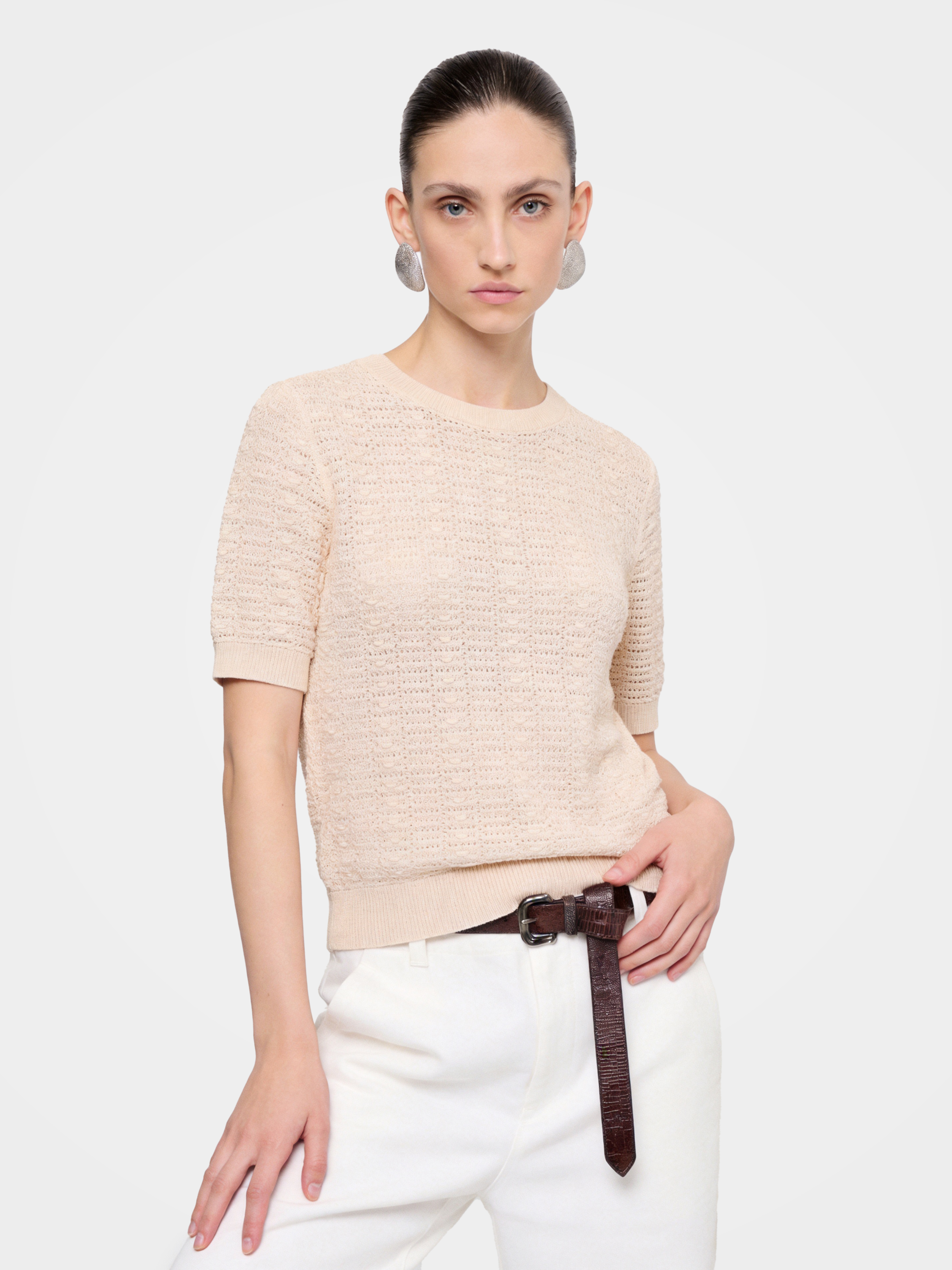 Airy Cotton Silk Blend Textured Summer Pullover