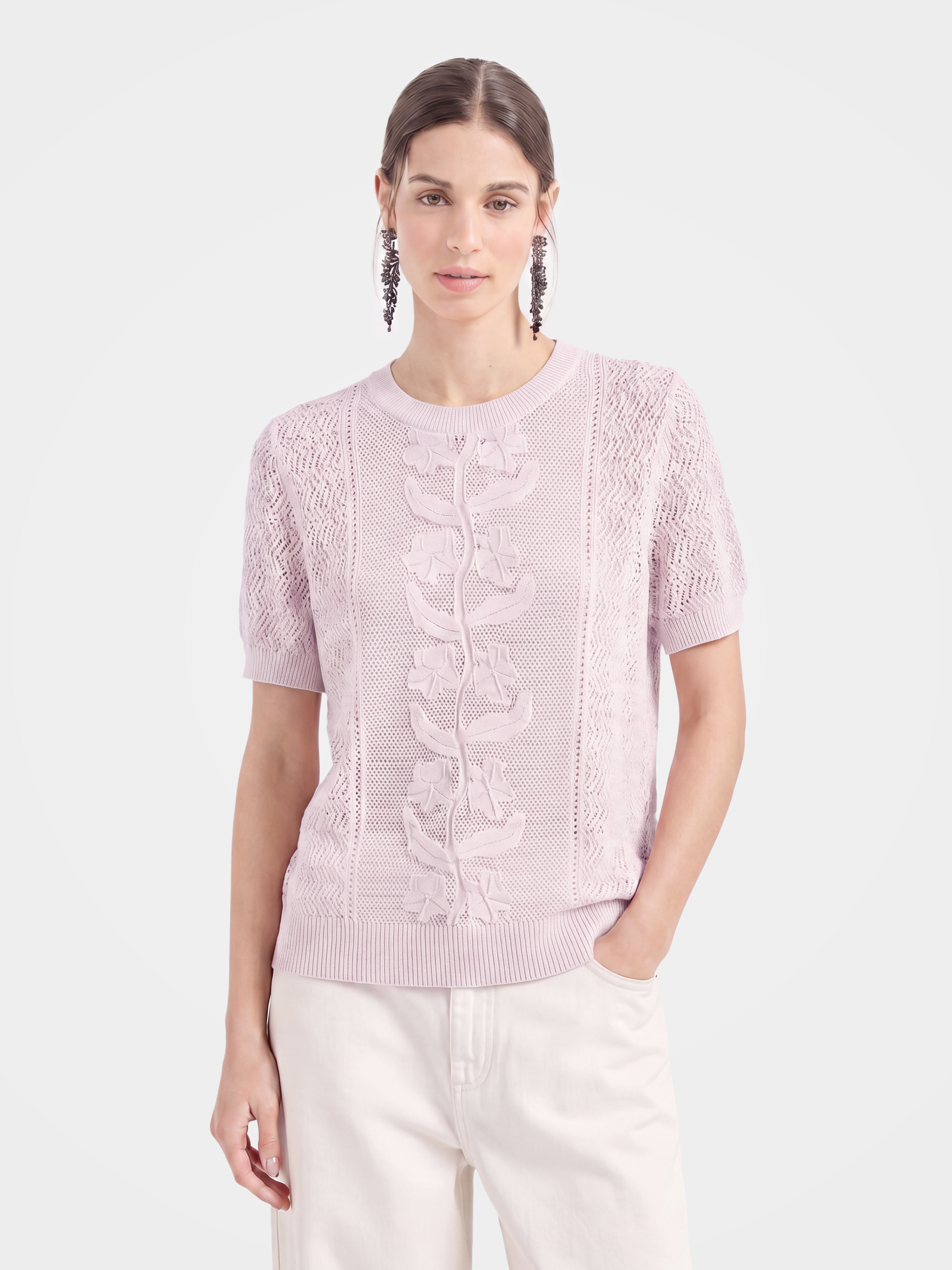 Breathable Cotton Silk Floral Knit Knit Summer Top