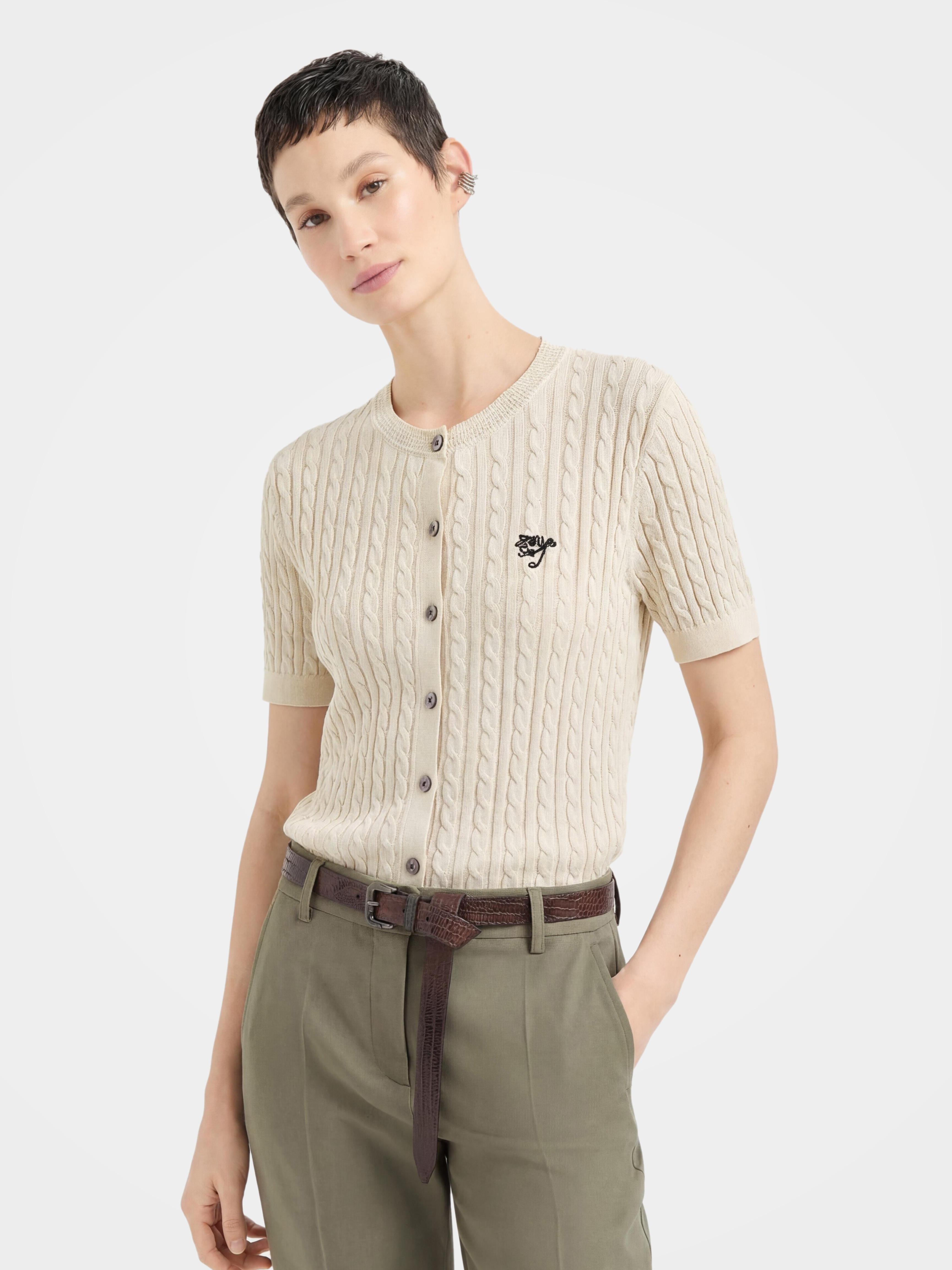 Cotton Short Sleeve Knit Embroidery Top