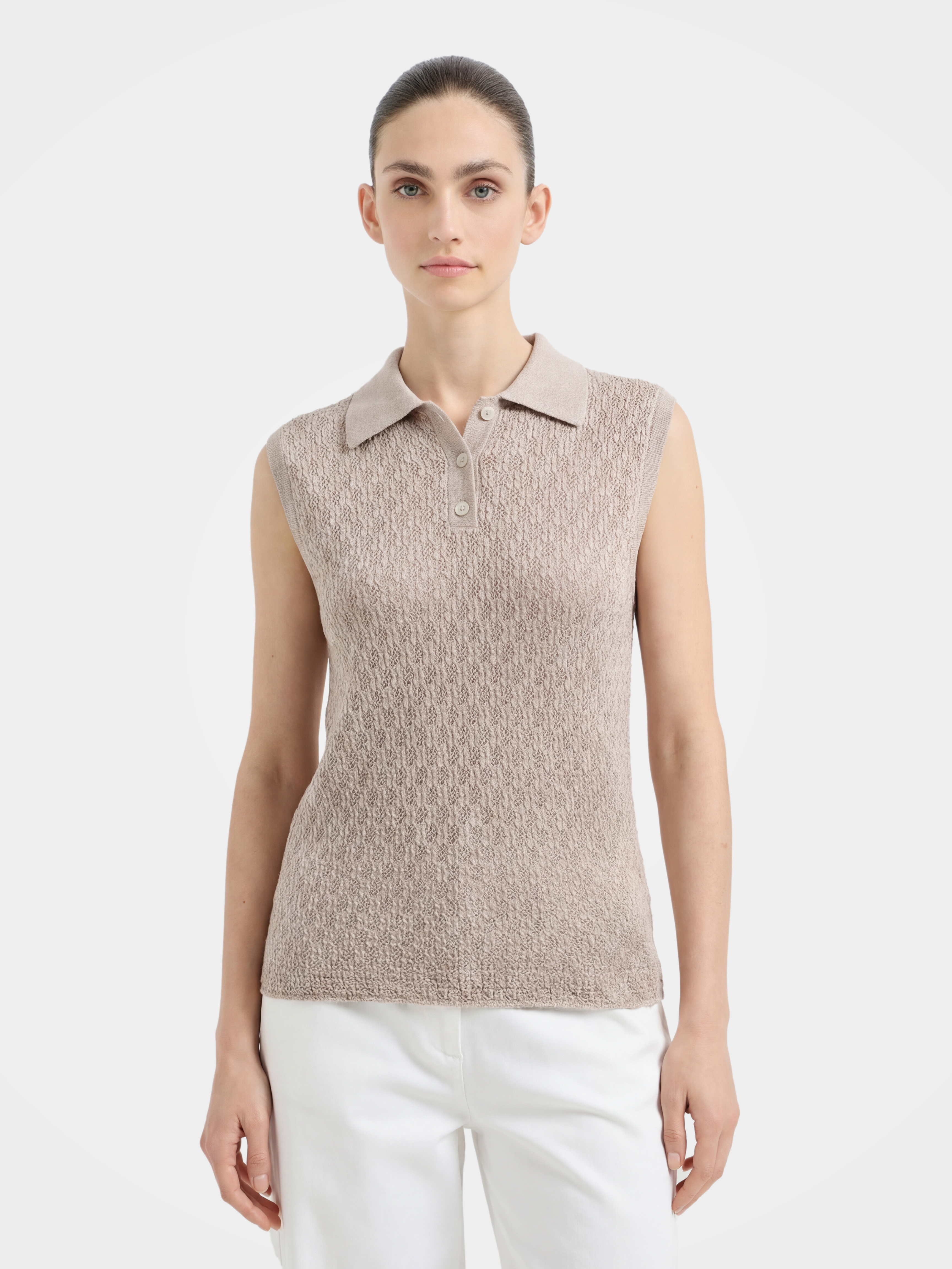 100% Cotton Sleeveless Knit Polo Top