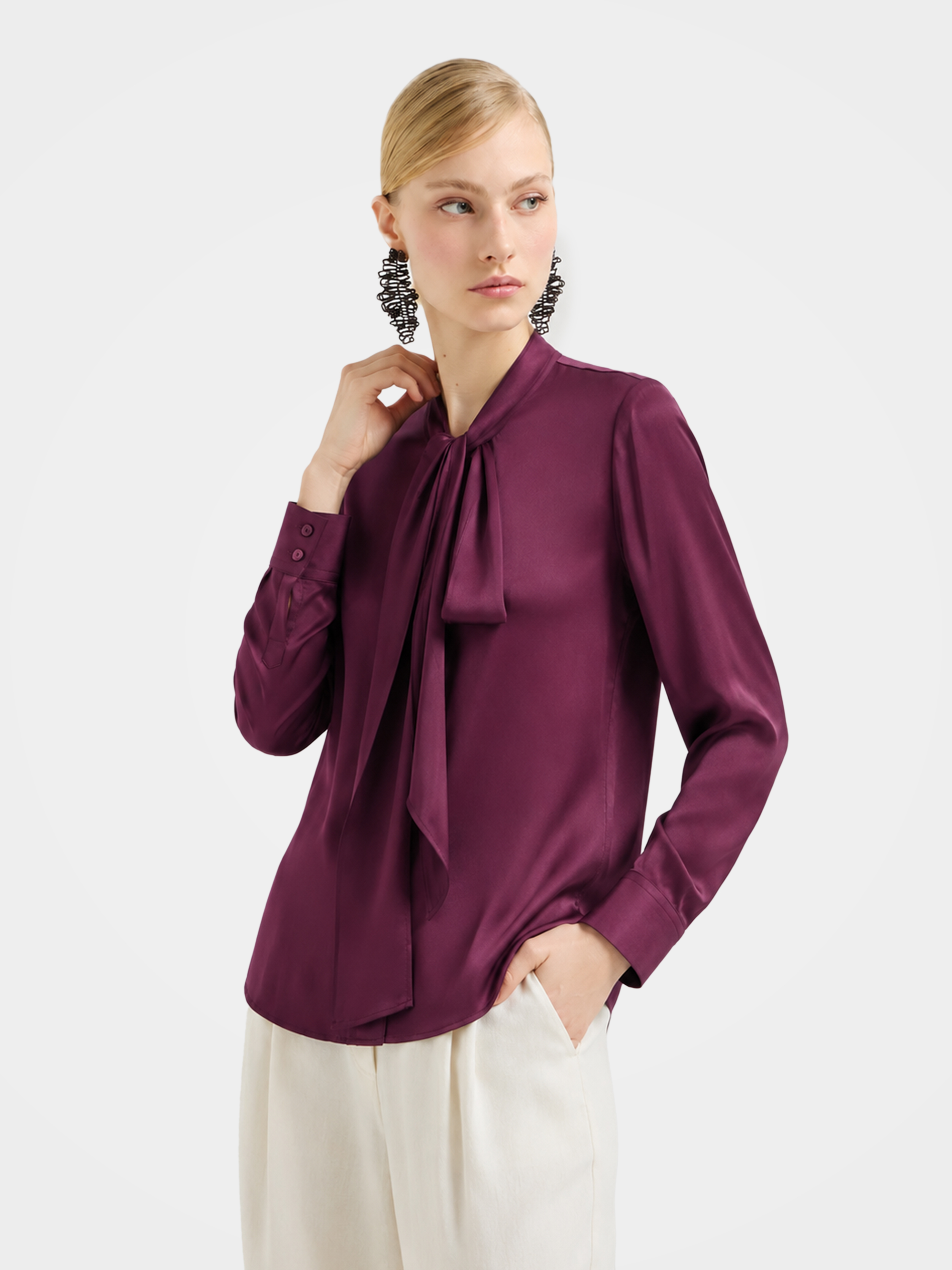 Regular Draped Long Sleeve Mulberry Silk Shirt