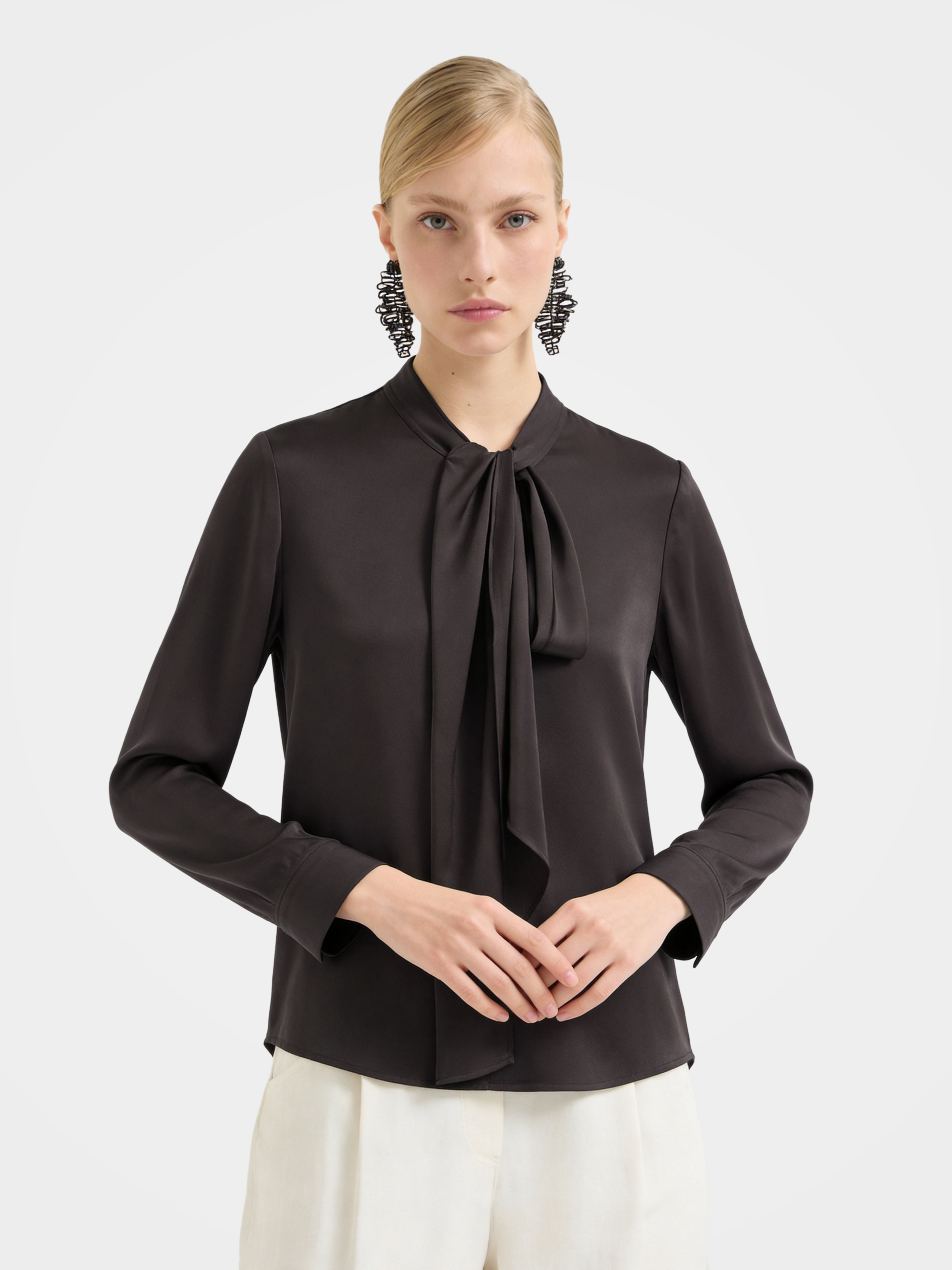 Regular Draped Long Sleeve Mulberry Silk Shirt