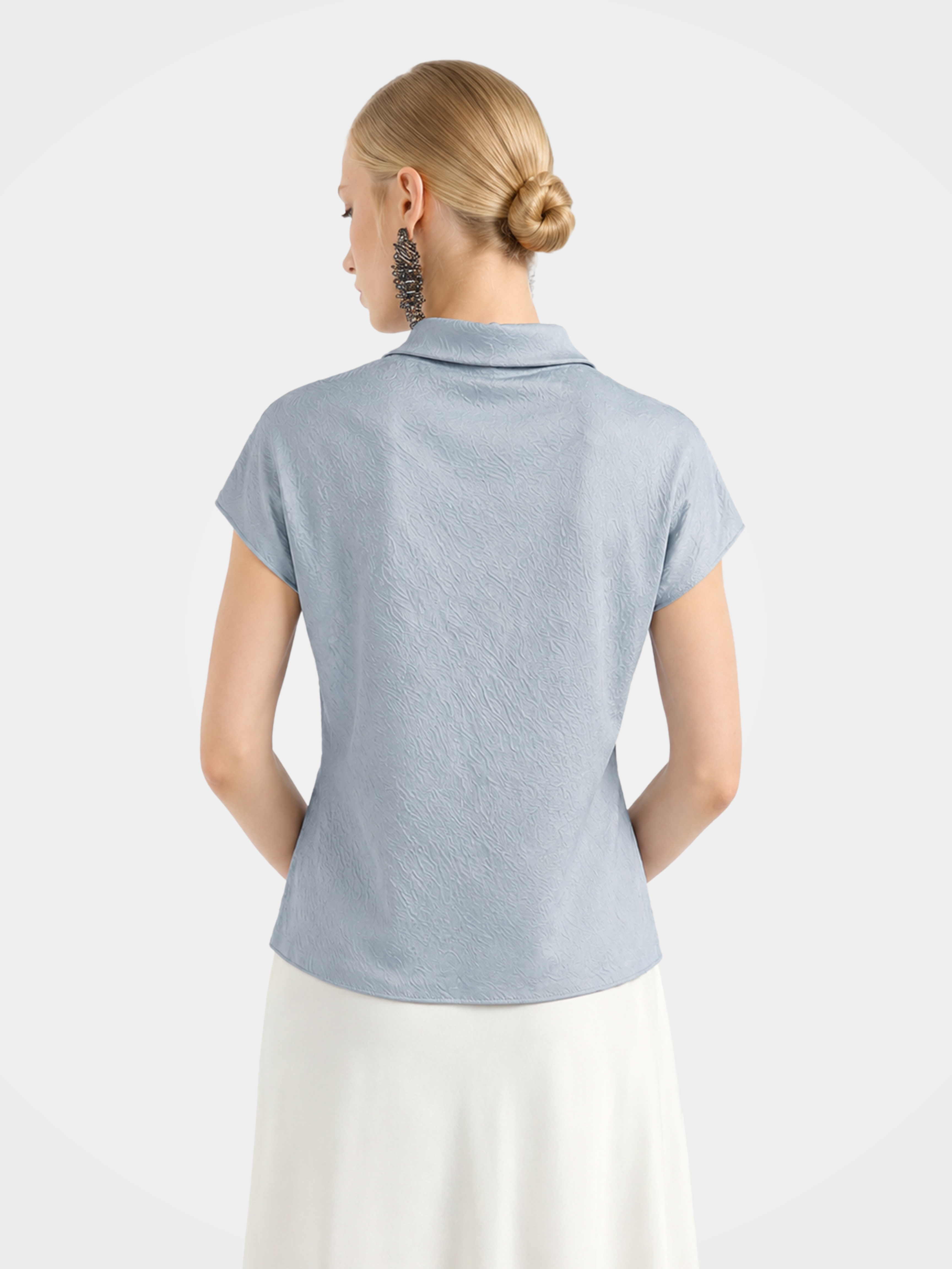 100% Mulberry Silk Cowl Neck Short Sleeve Top