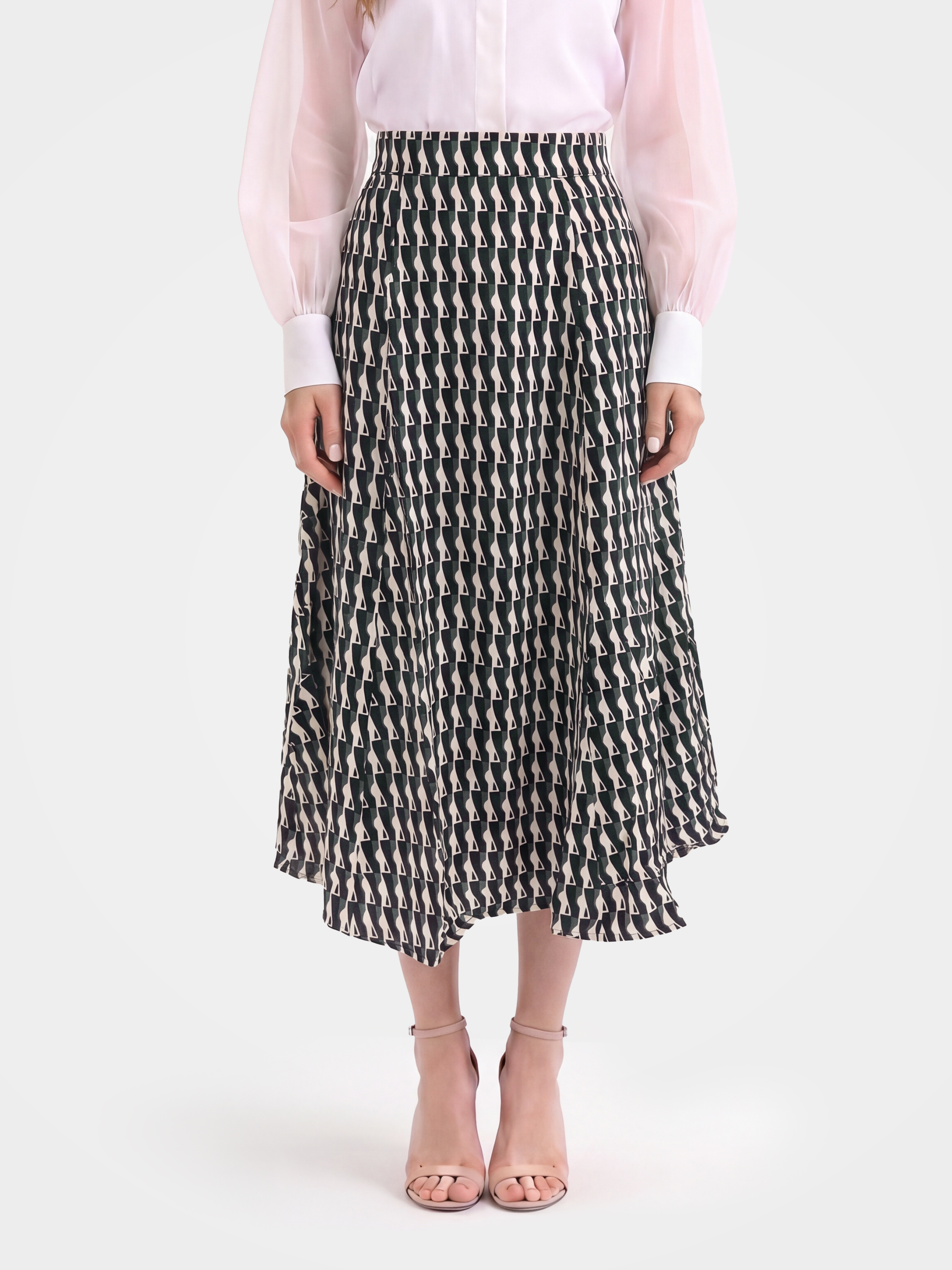 Brown Floral Mulberry Silk Midi Skirt for Women
