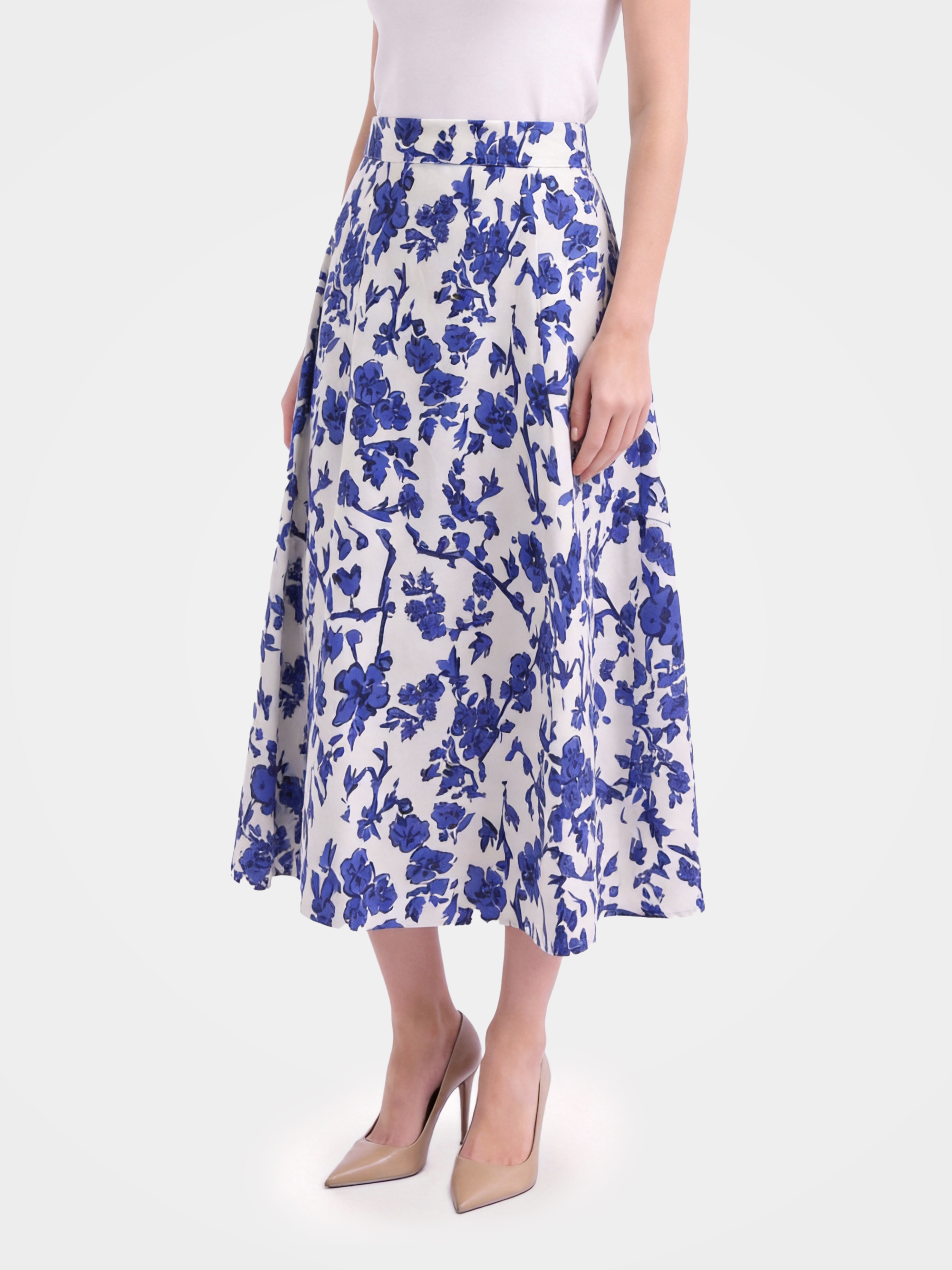 Brown Floral Mulberry Silk Midi Skirt for Women