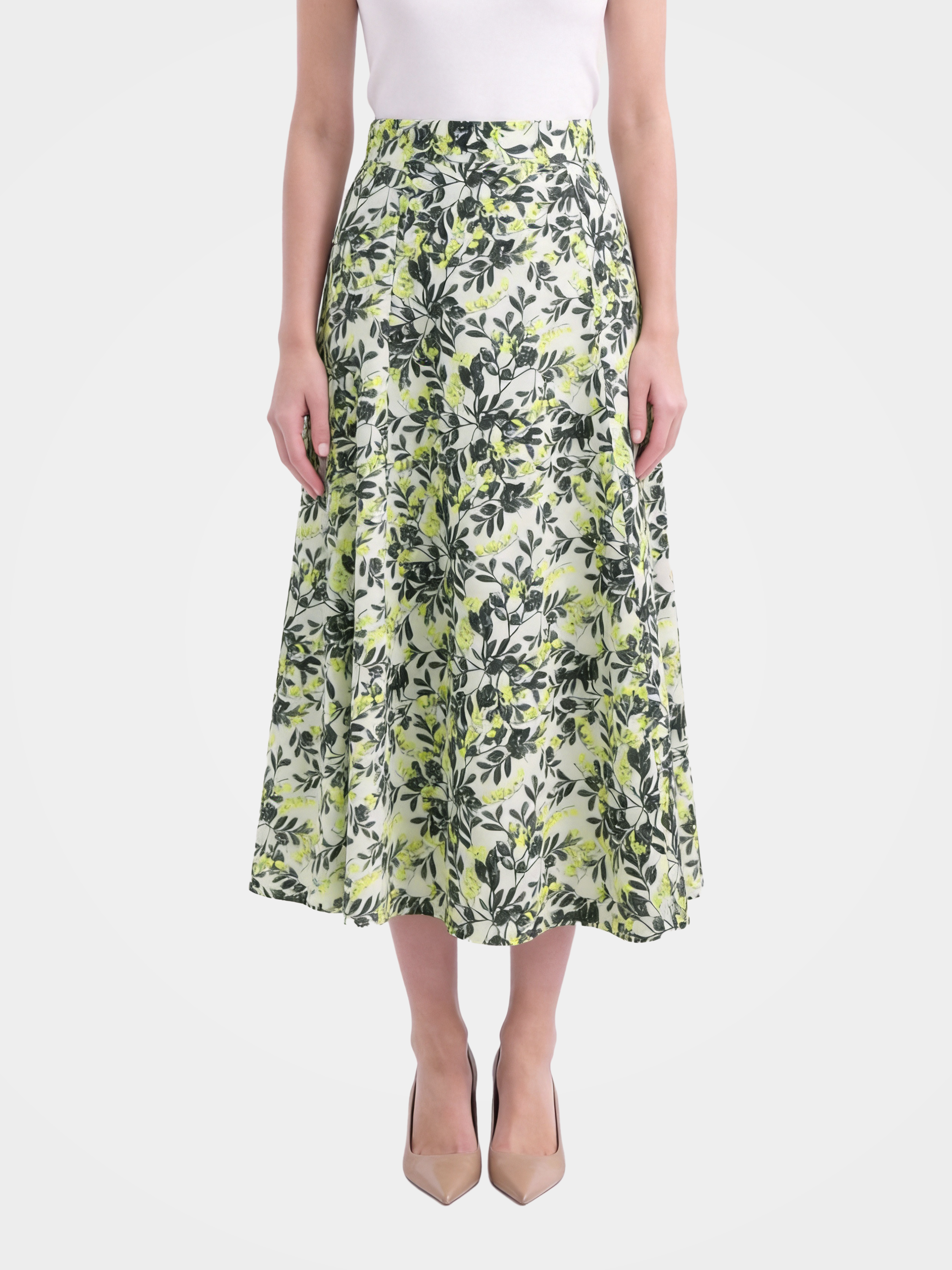 Brown Floral Mulberry Silk Midi Skirt for Women