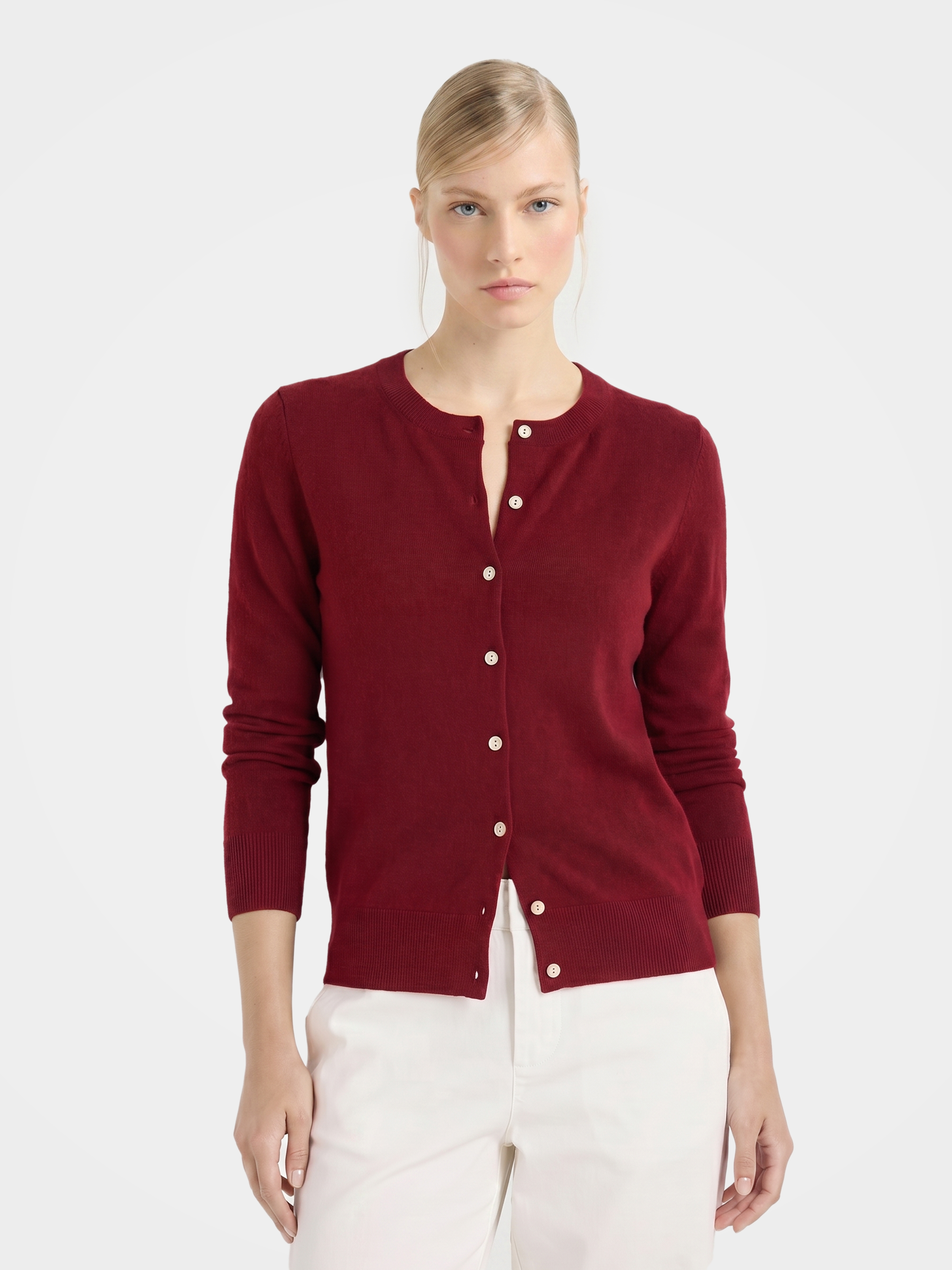 100% Cashmere Crew Neck Long Sleeve Cardigan