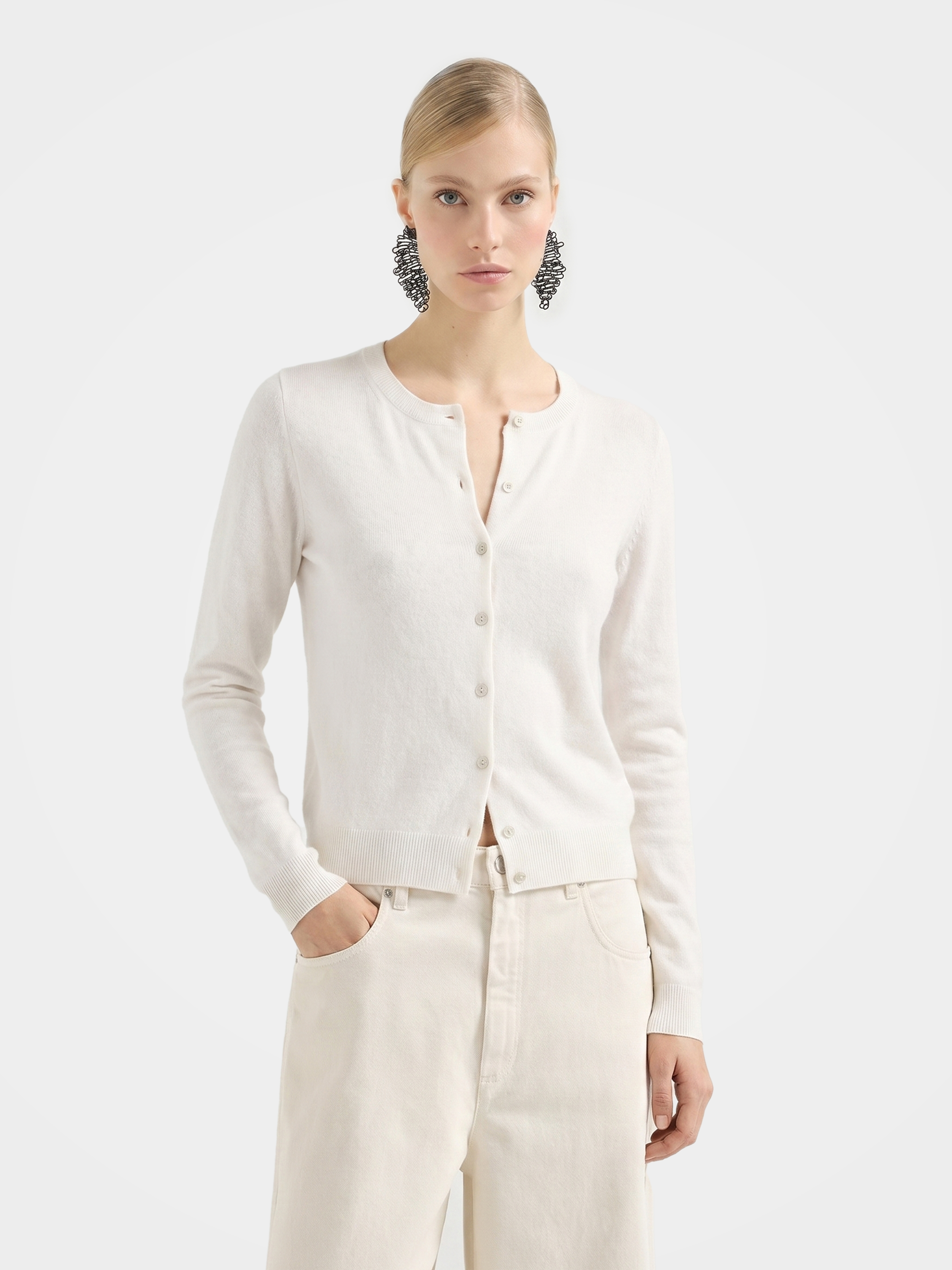 100% Cashmere Crew Neck Long Sleeve Cardigan