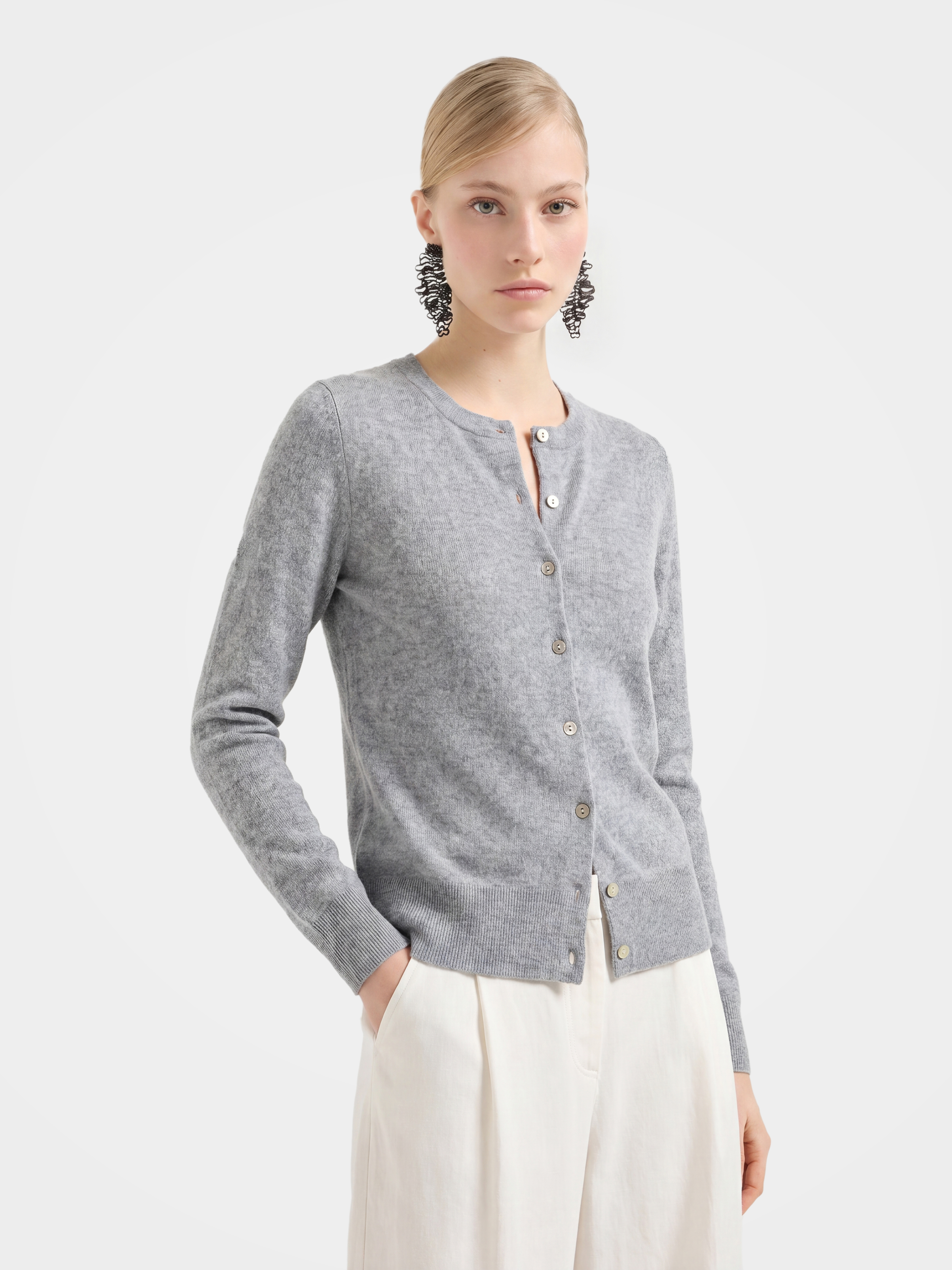 100% Cashmere Crew Neck Long Sleeve Cardigan