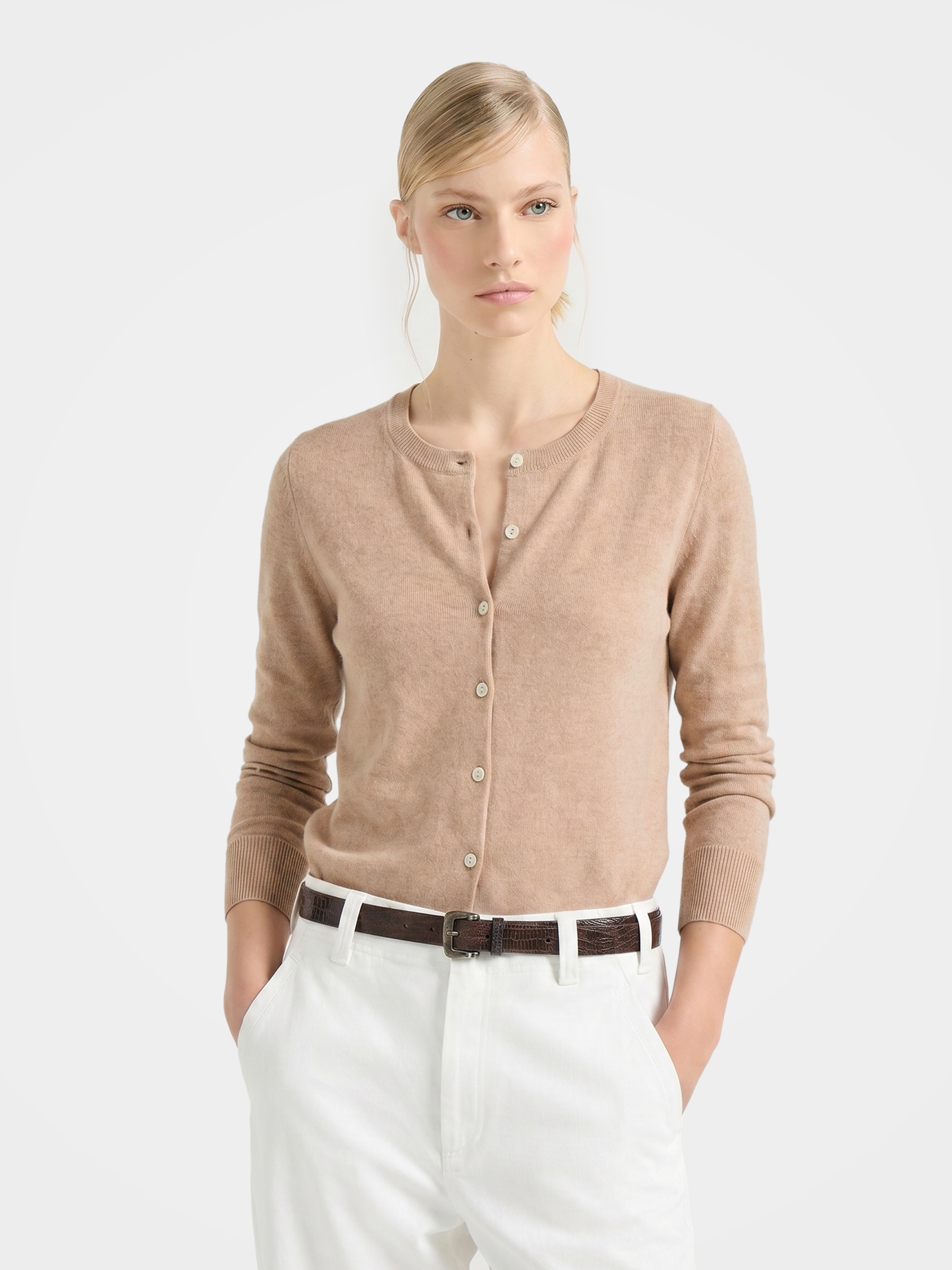 100% Cashmere Crew Neck Long Sleeve Cardigan