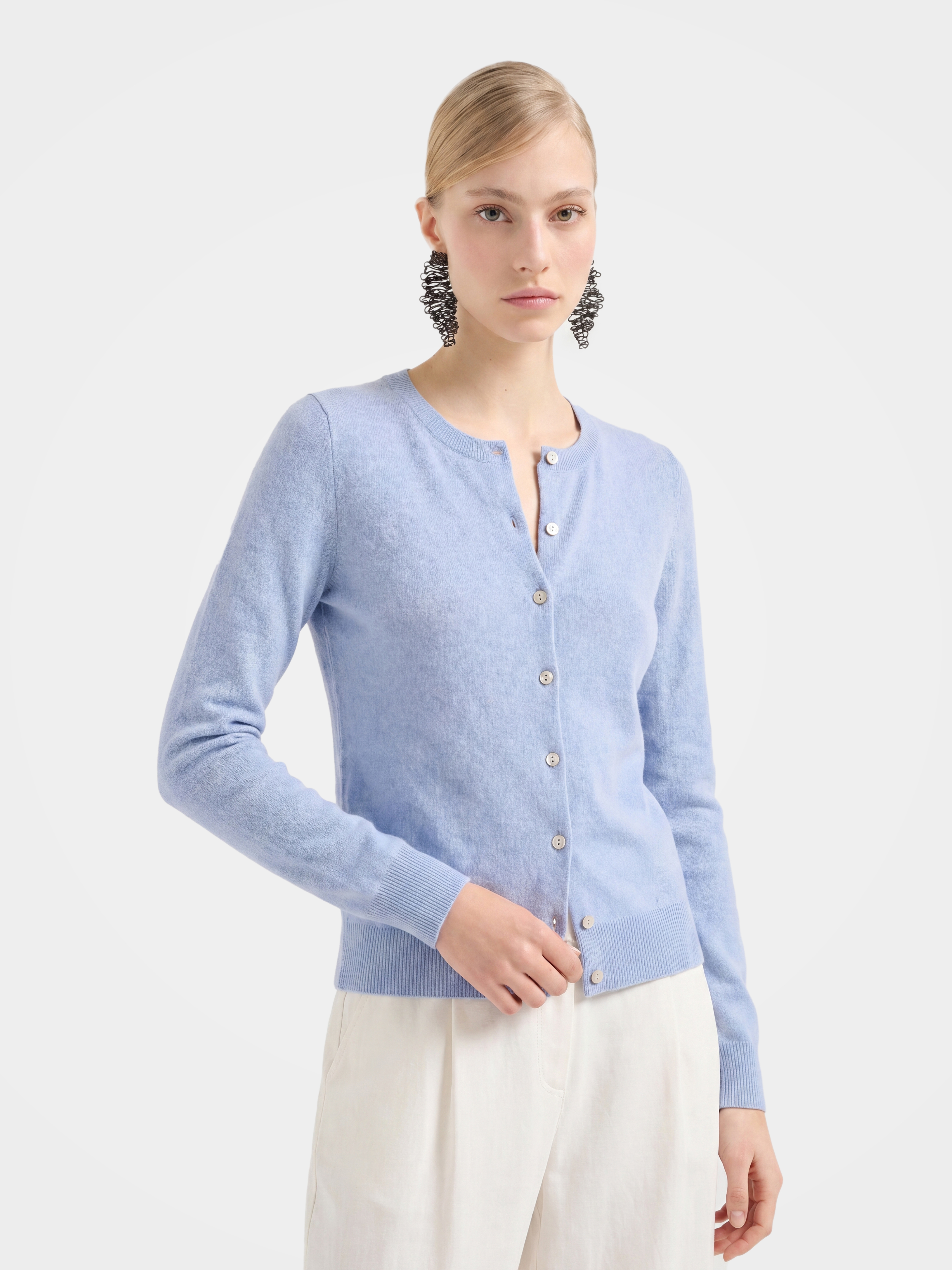 100% Cashmere Crew Neck Long Sleeve Cardigan