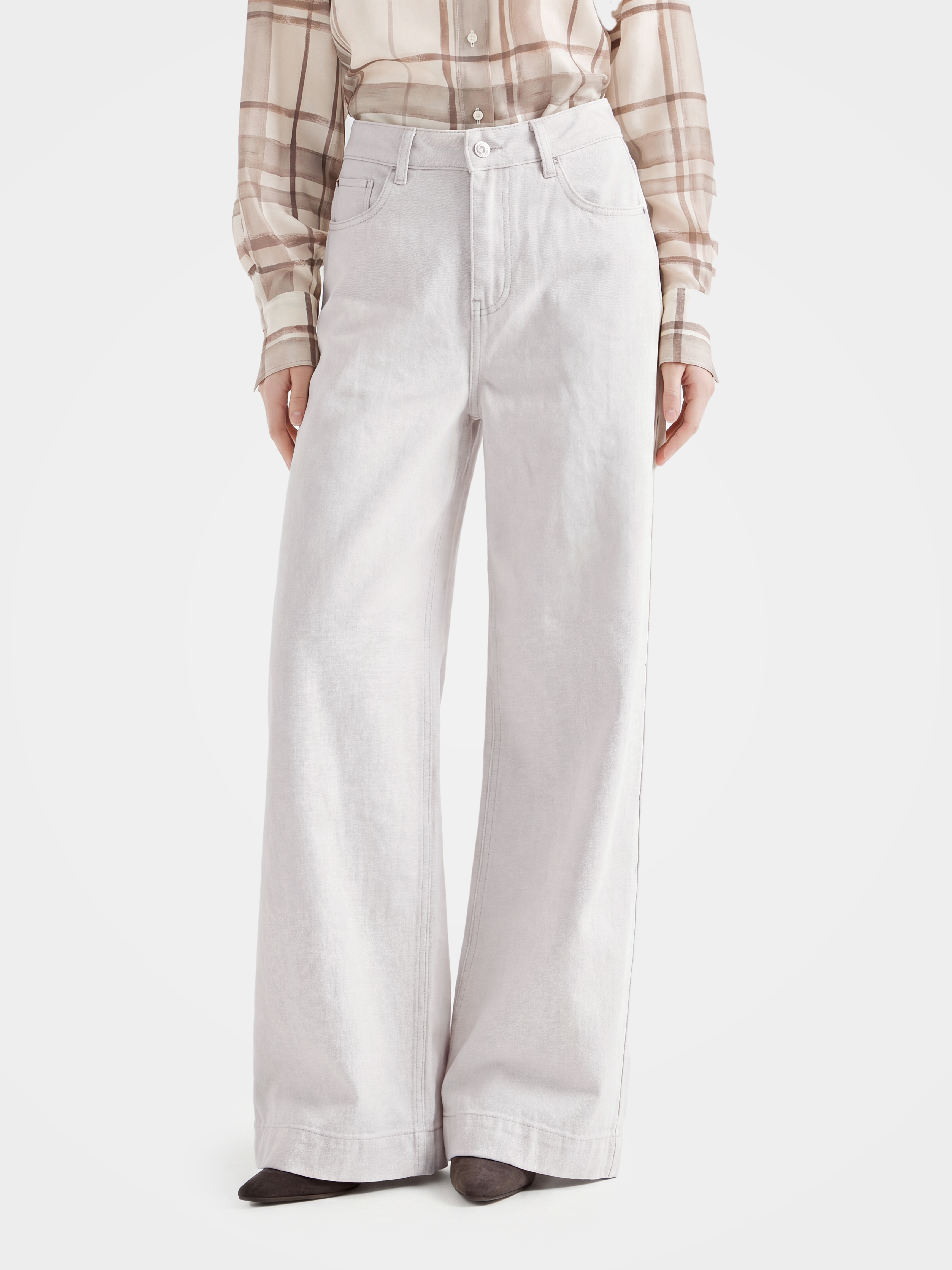 Women's High Rise Wide Leg Ivory Pants – Comfort Stretch Denim