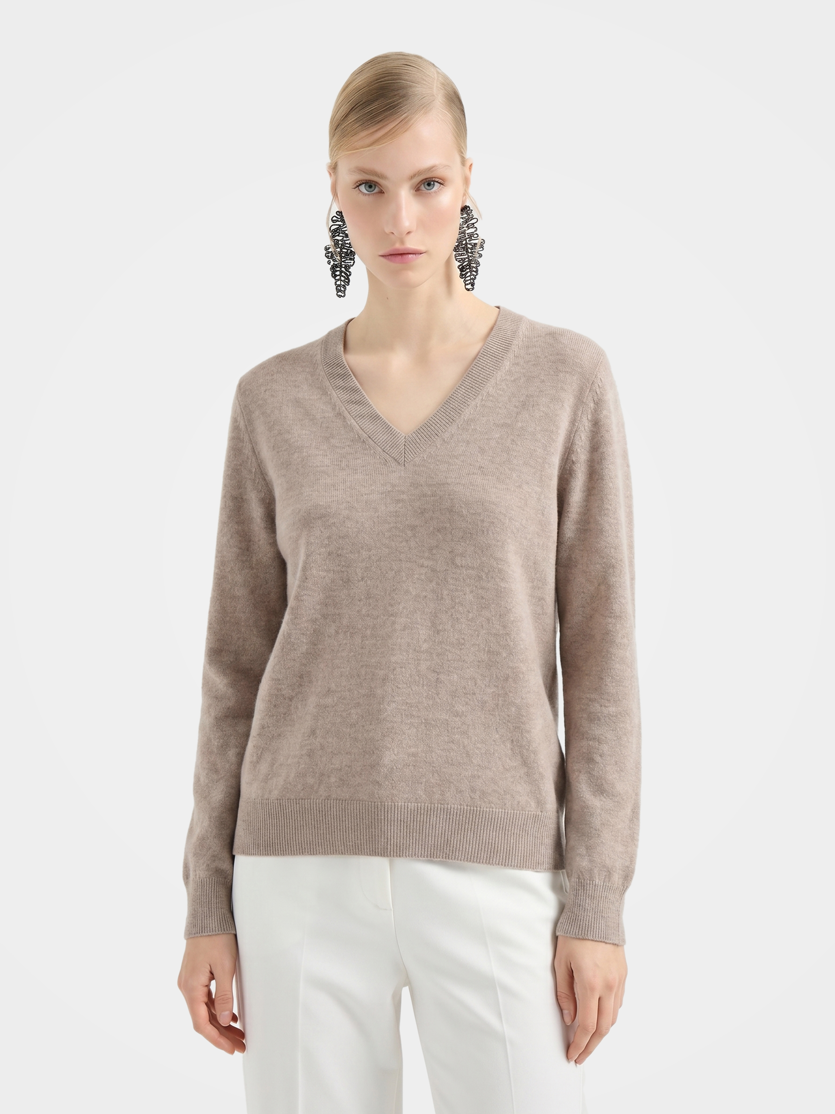 Lightweight Cashmere V-Neck Knit Top