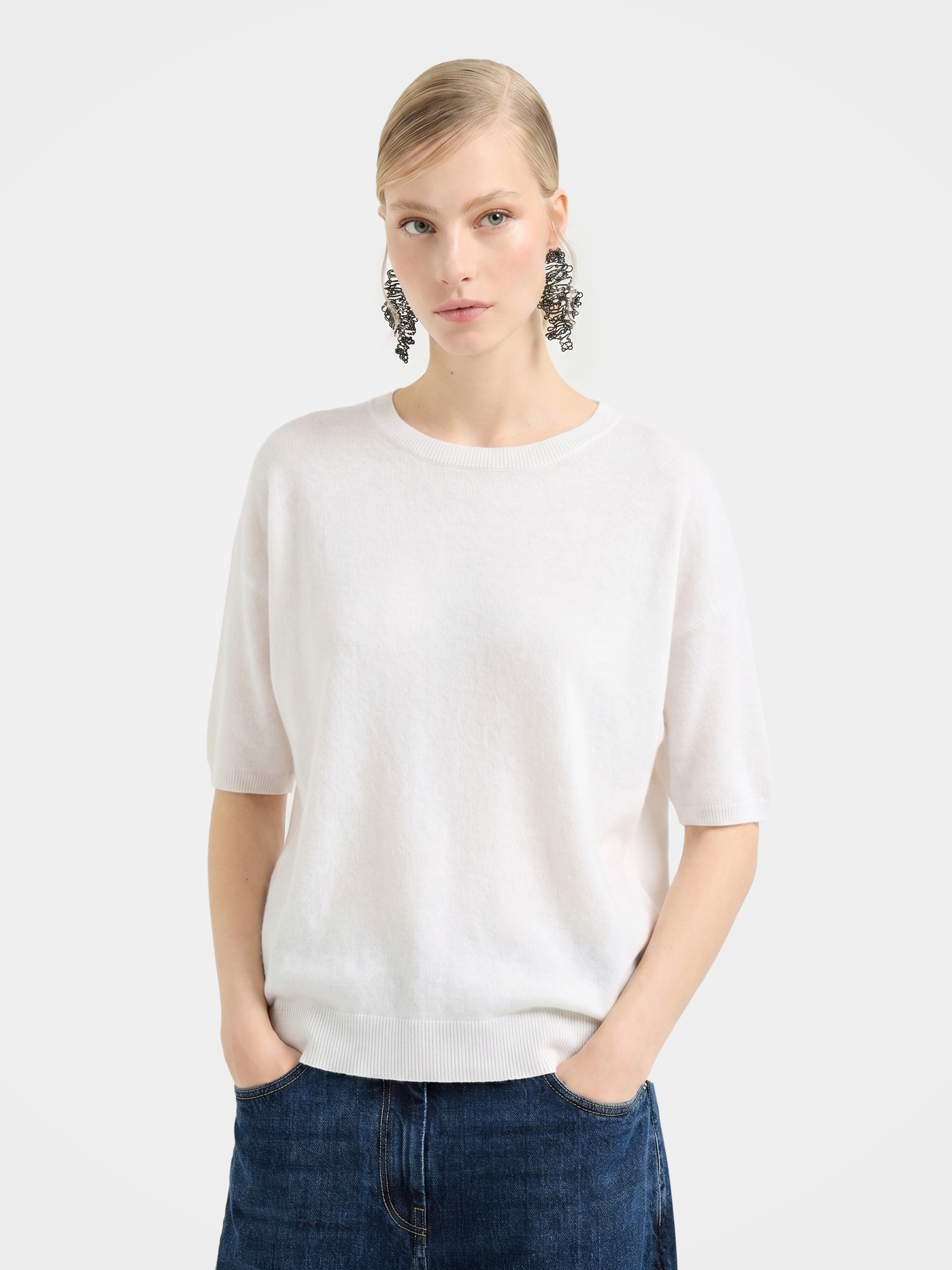 Breathable Cashmere Mid-Length Sleeve Knit Top