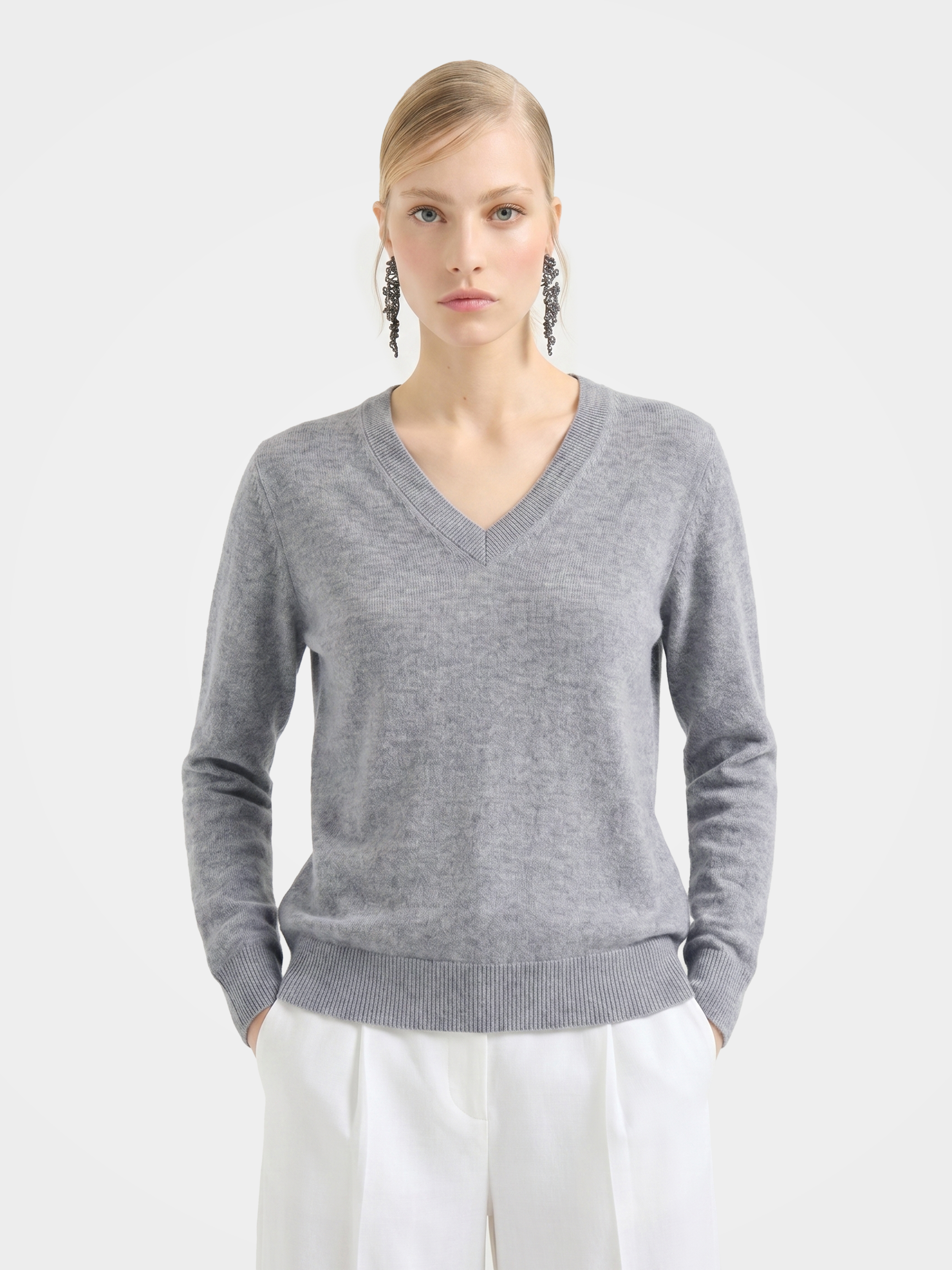Lightweight Cashmere V-Neck Knit Top