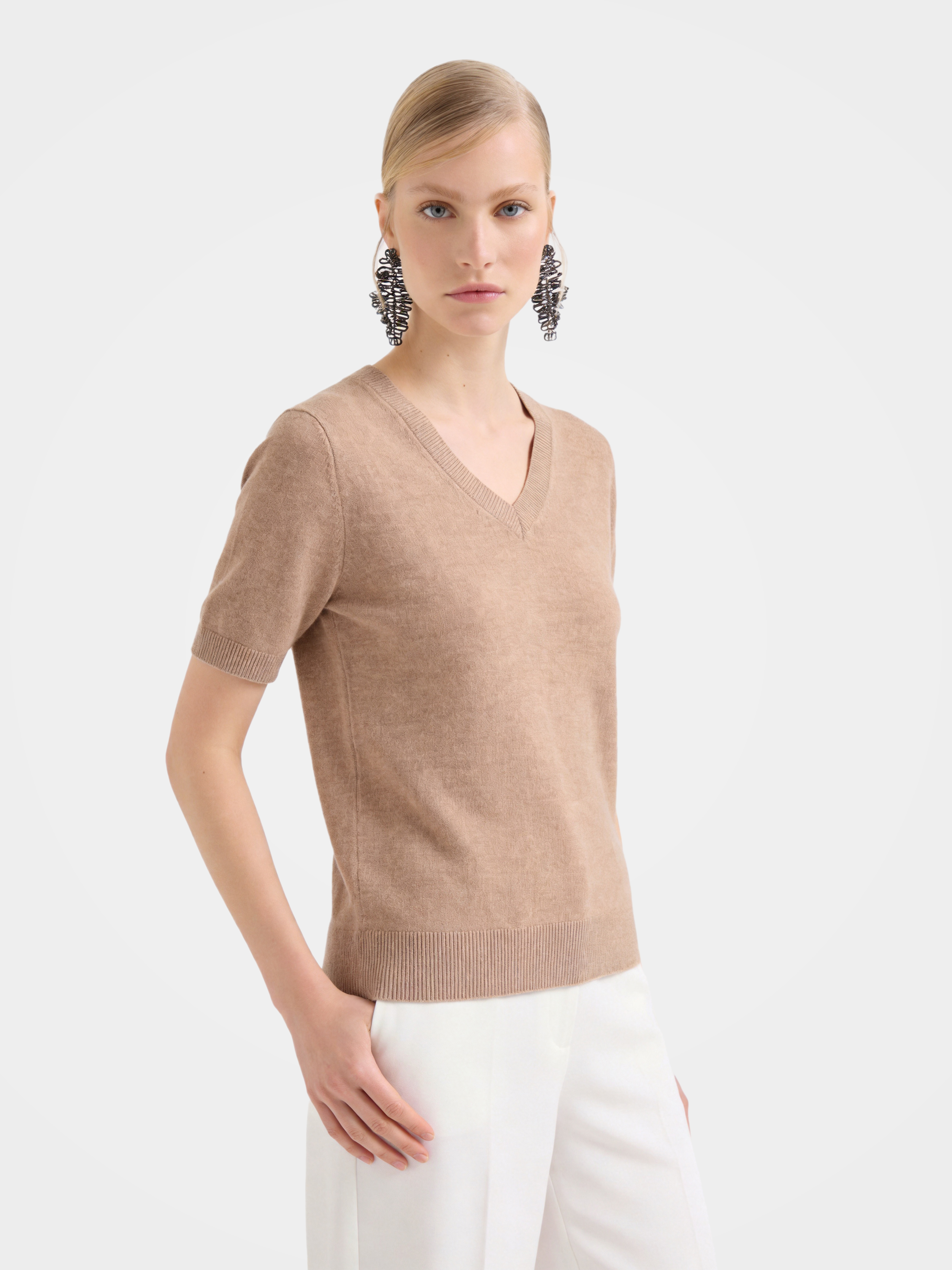 Lightweight Cashmere V Neck Short Sleeve Sweater