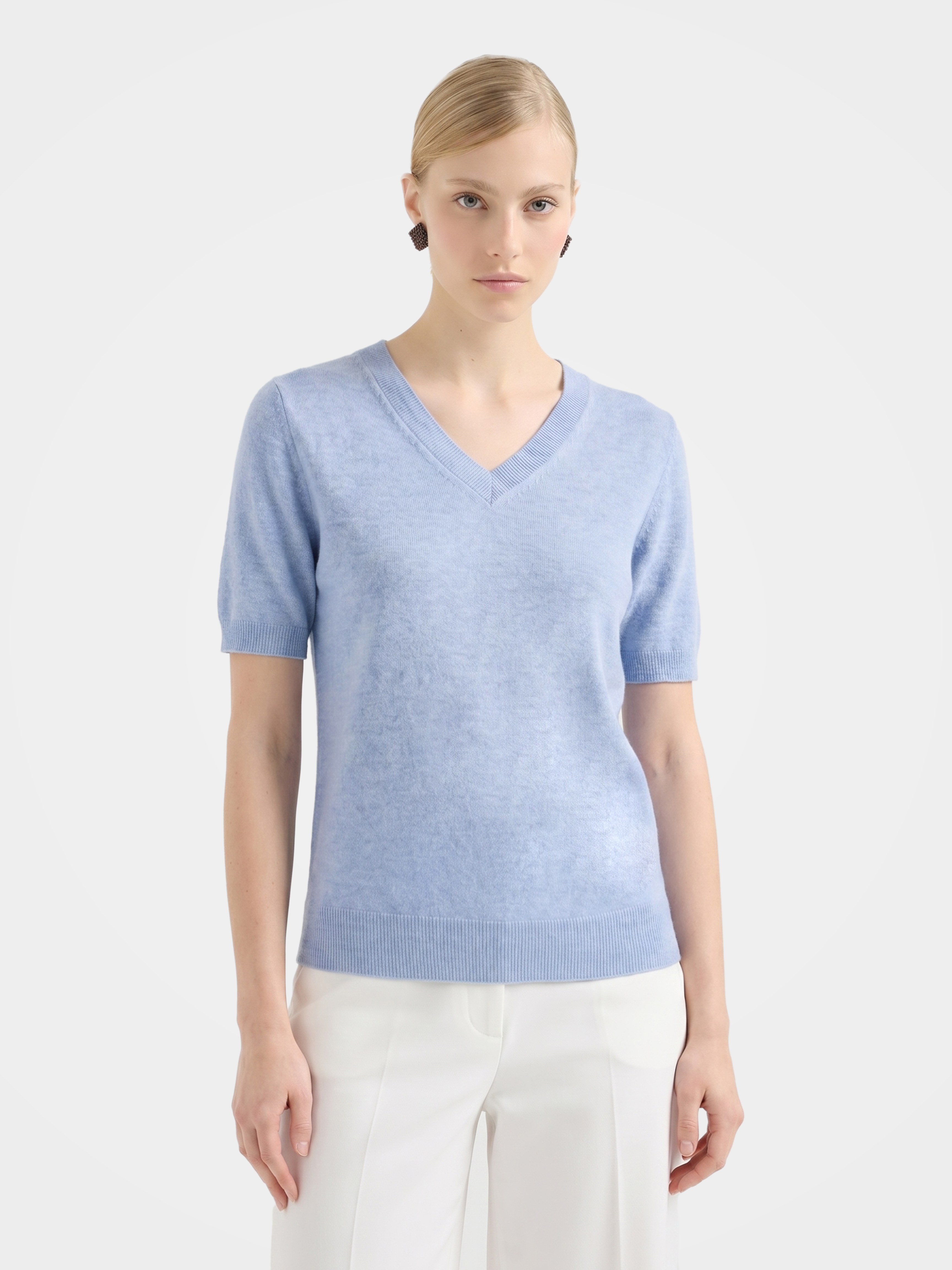 Lightweight Cashmere V Neck Short Sleeve Sweater