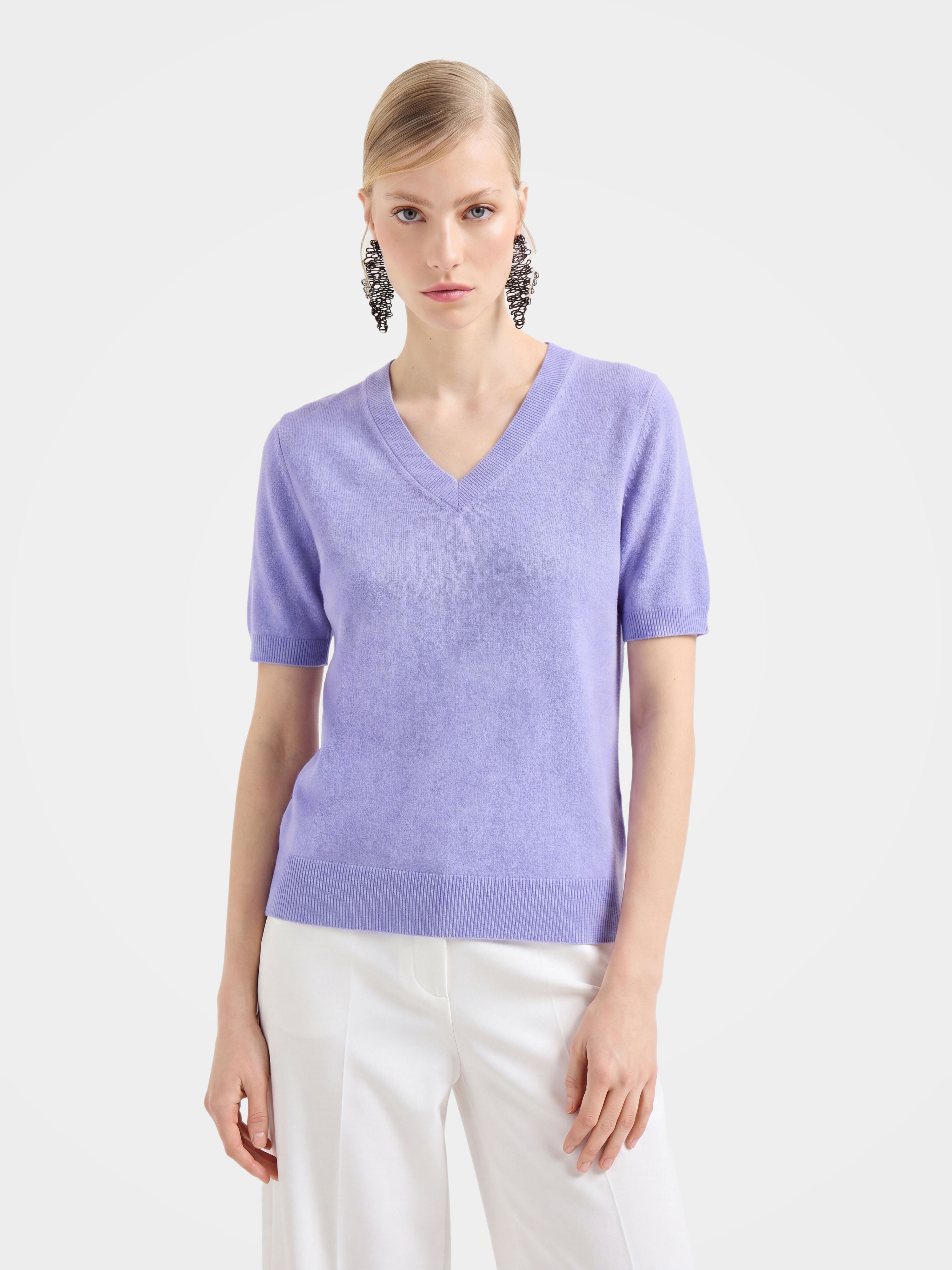 Lightweight Cashmere V Neck Short Sleeve Sweater