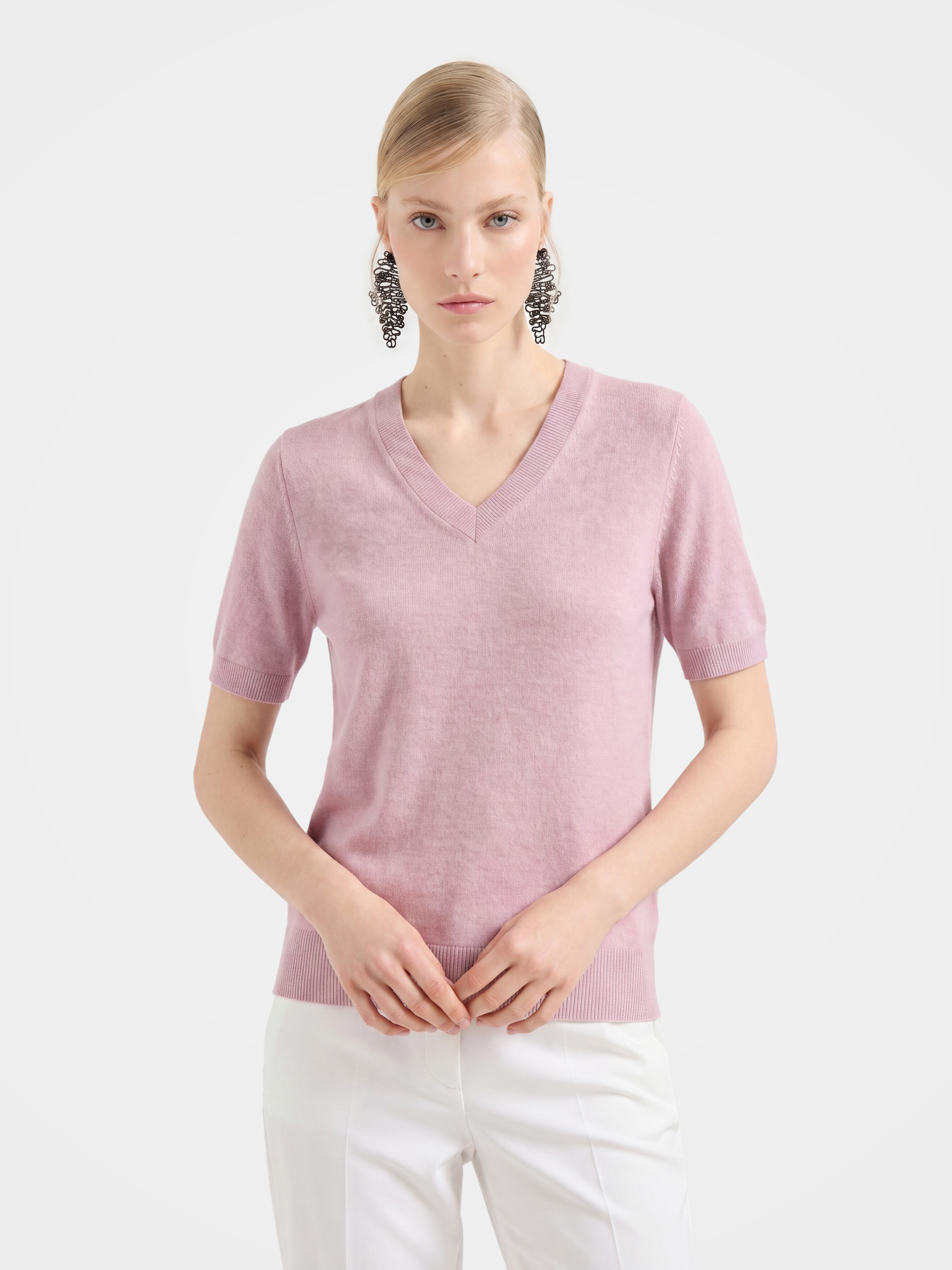 Lightweight Cashmere V Neck Short Sleeve Sweater
