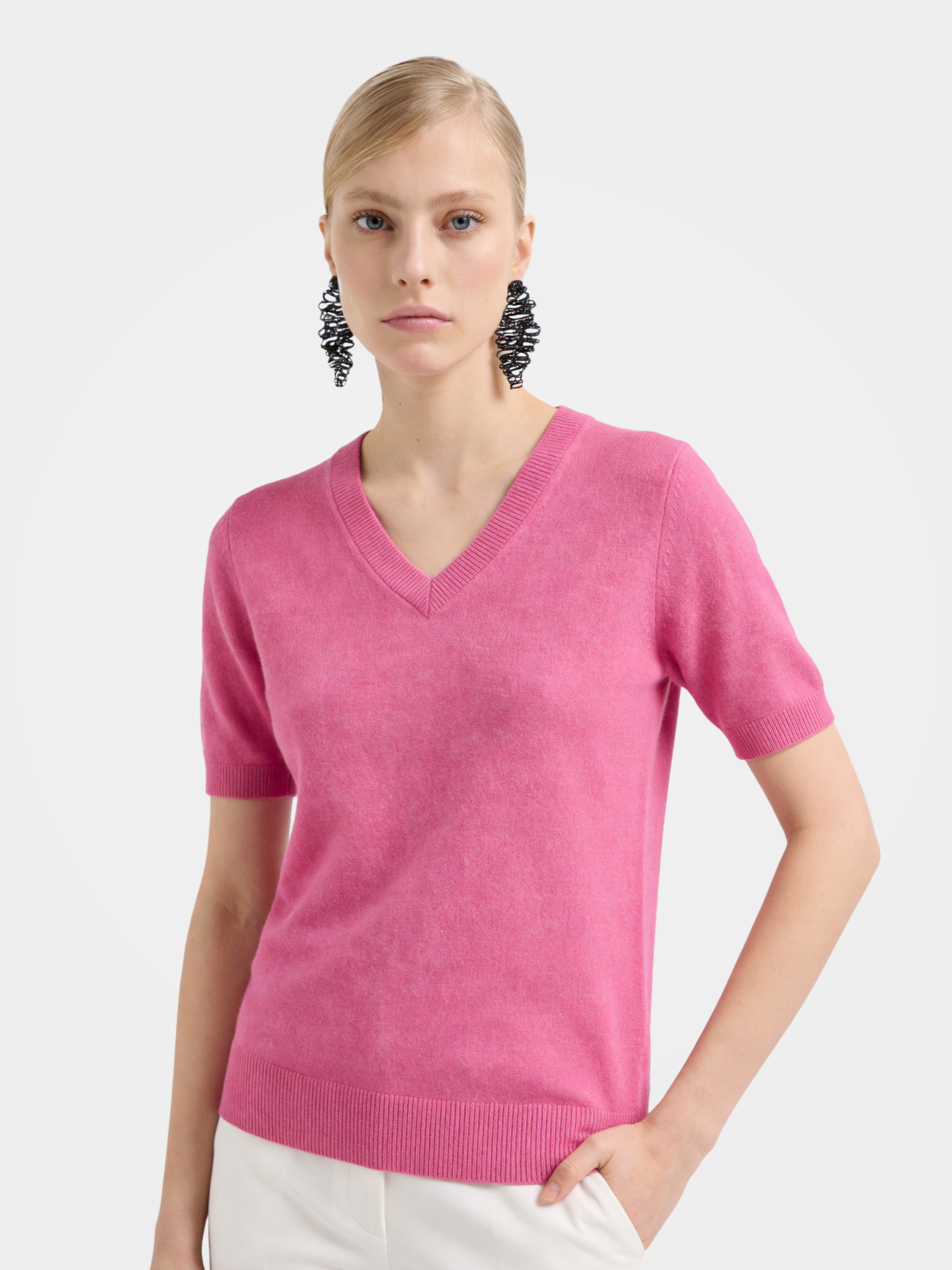 Lightweight Cashmere V Neck Short Sleeve Sweater