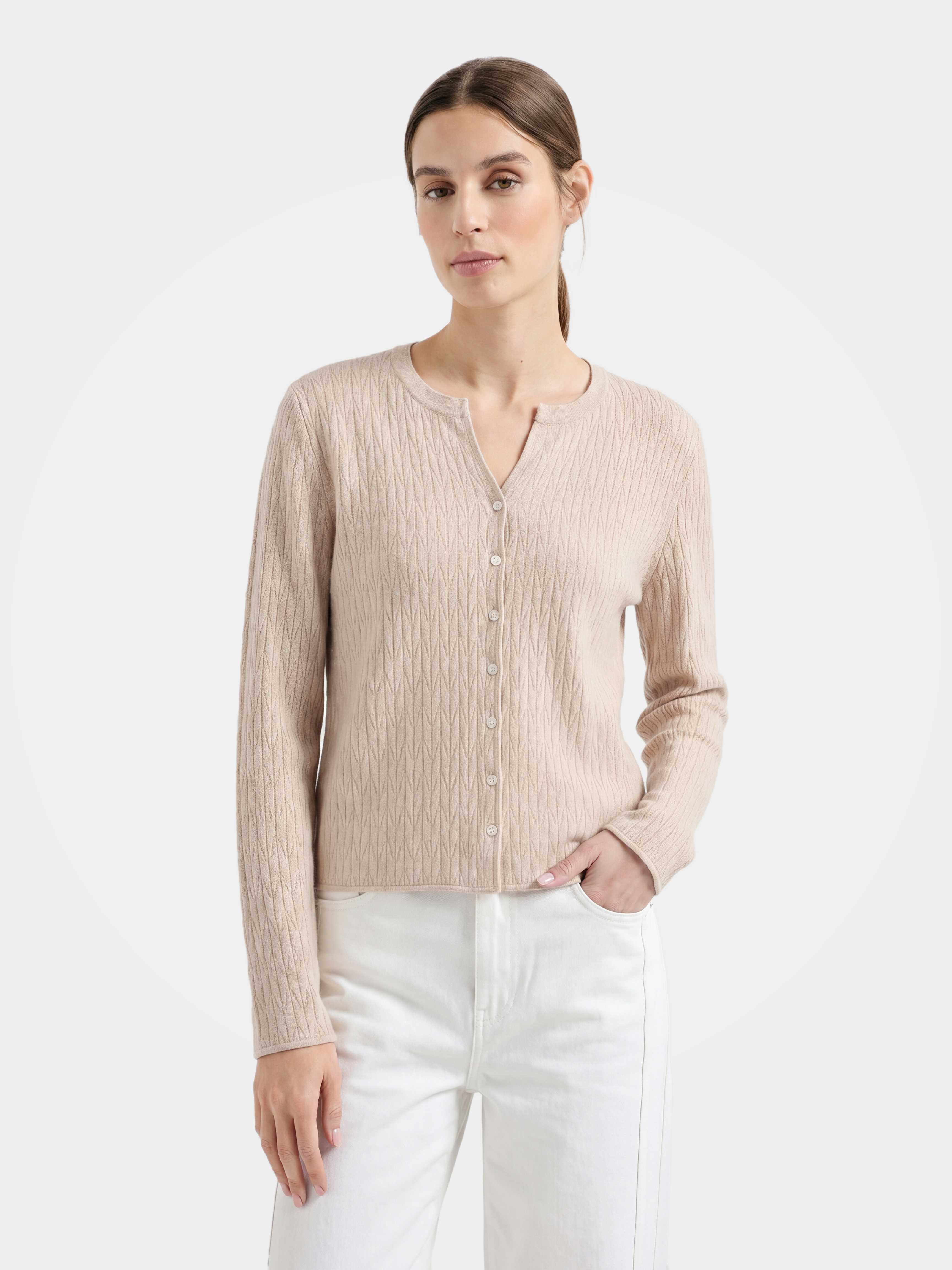 Lightweight Mongolian Cashmere Crew Neck Knit Cardigan