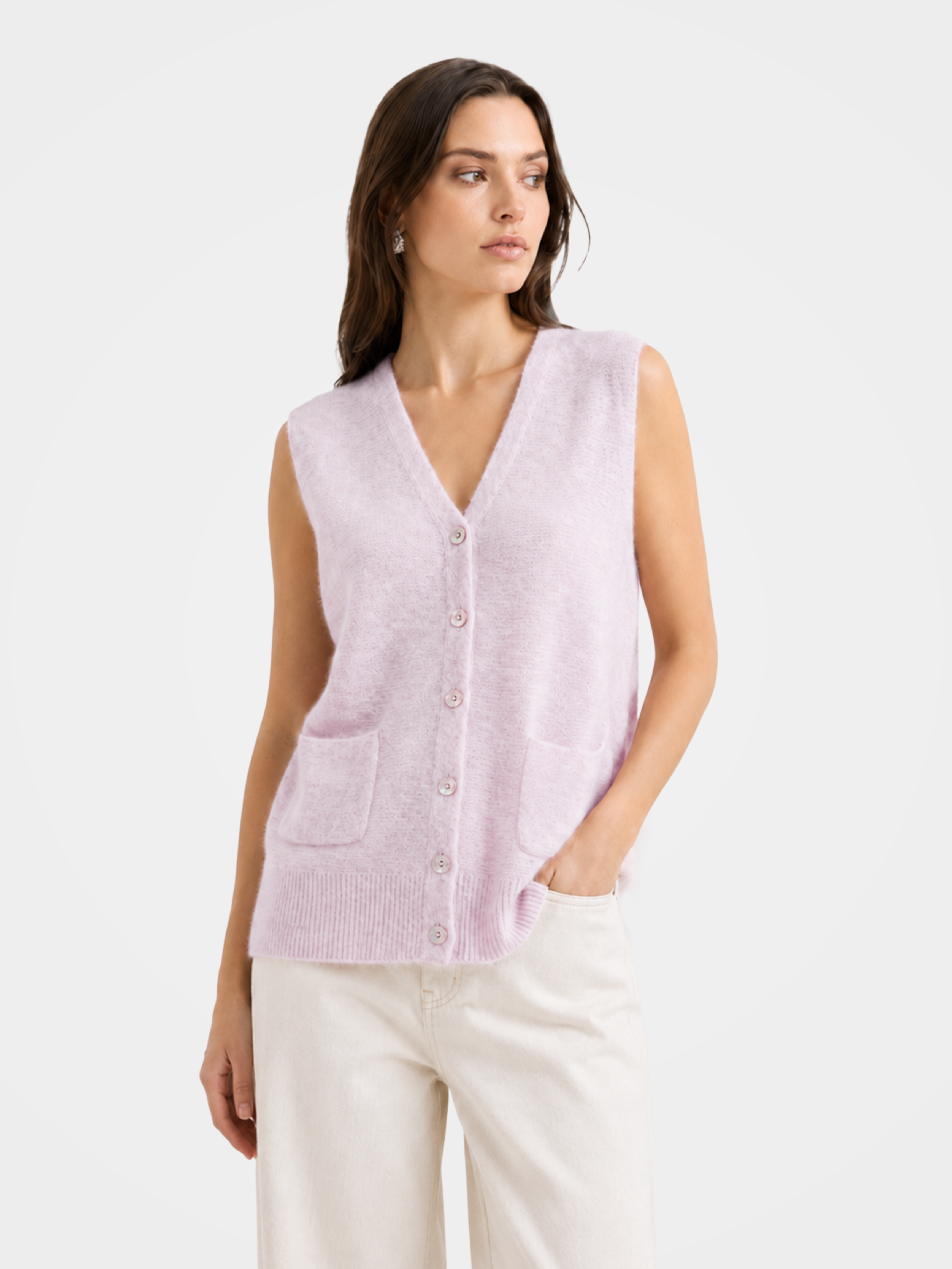Lightweight Mongolian Cashmere V Neck Knit Vest