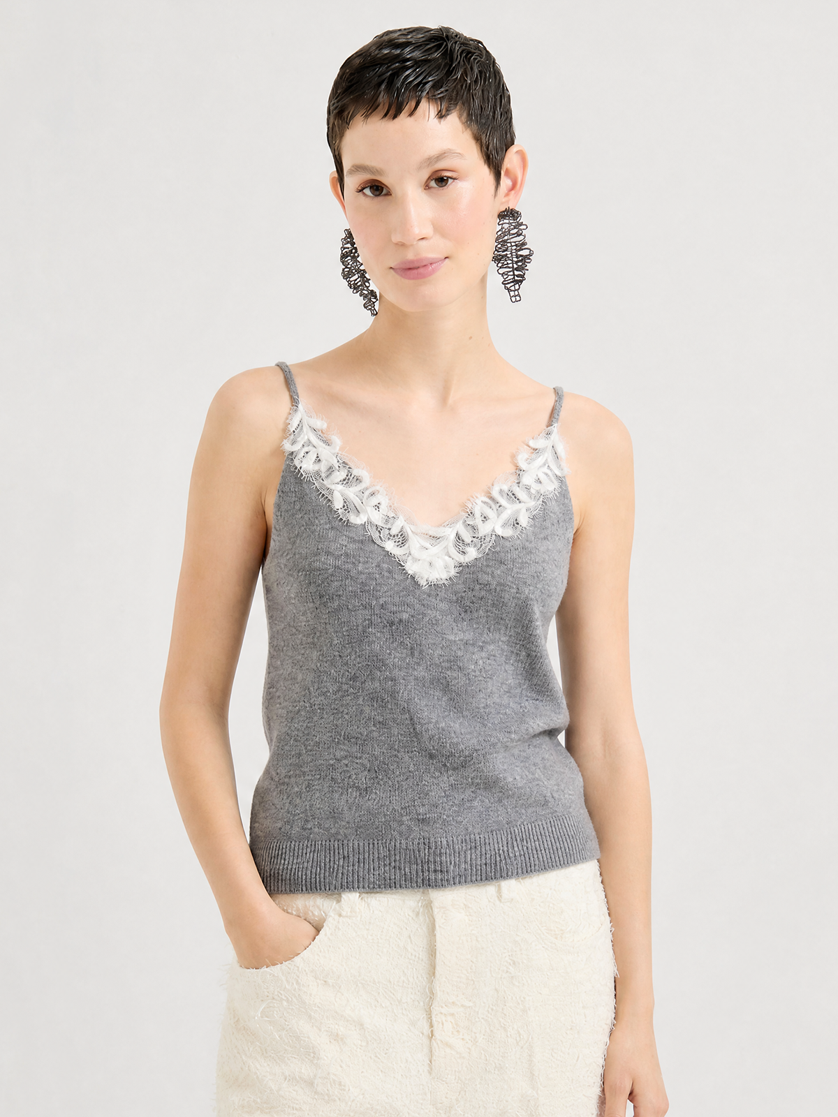 Lightweight 100% Mongolian Cashmere Lace Knit Tanks & Camis
