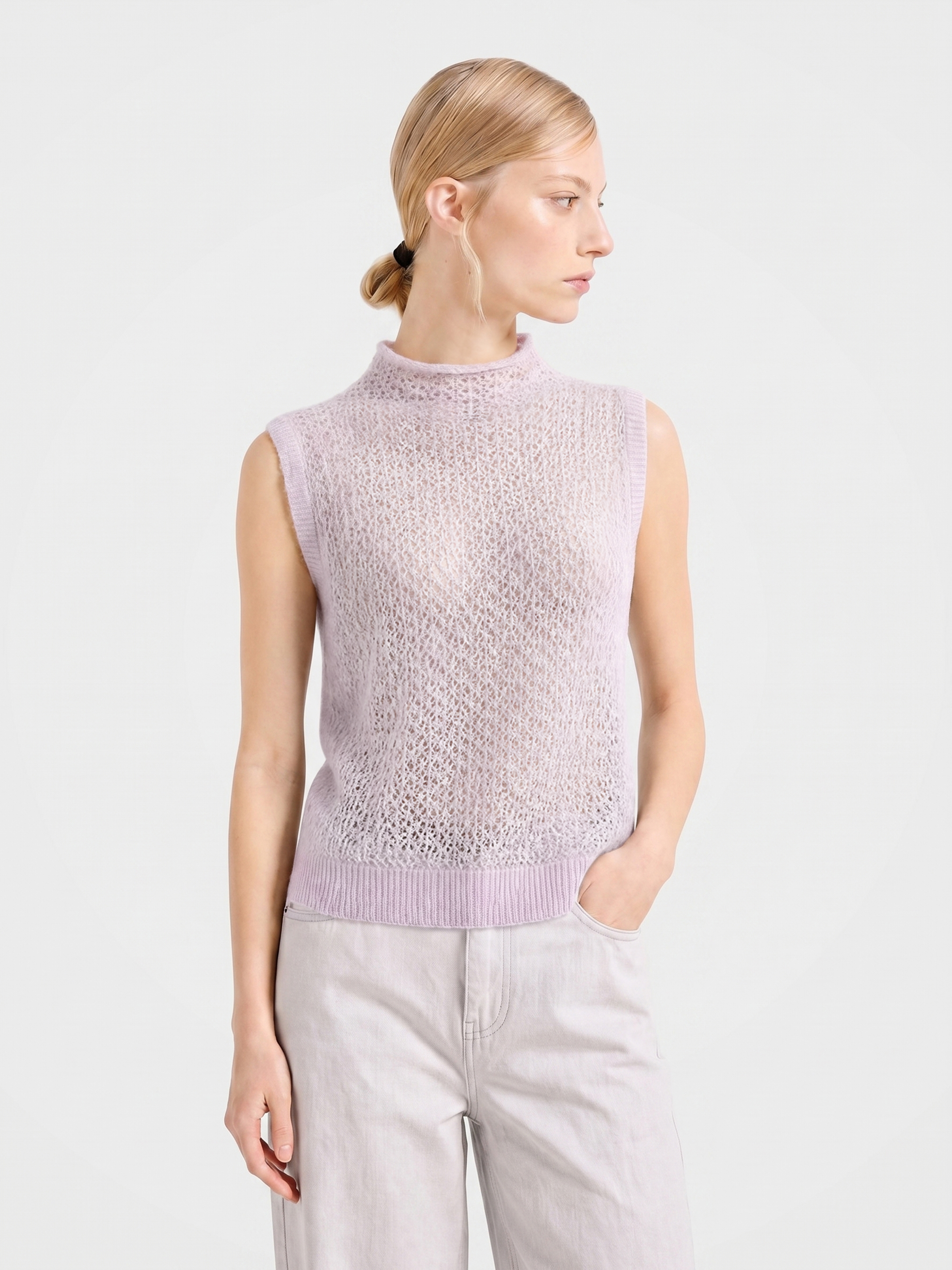 Lightweight Mongolian Cashmere Mock Neck Knit Vest
