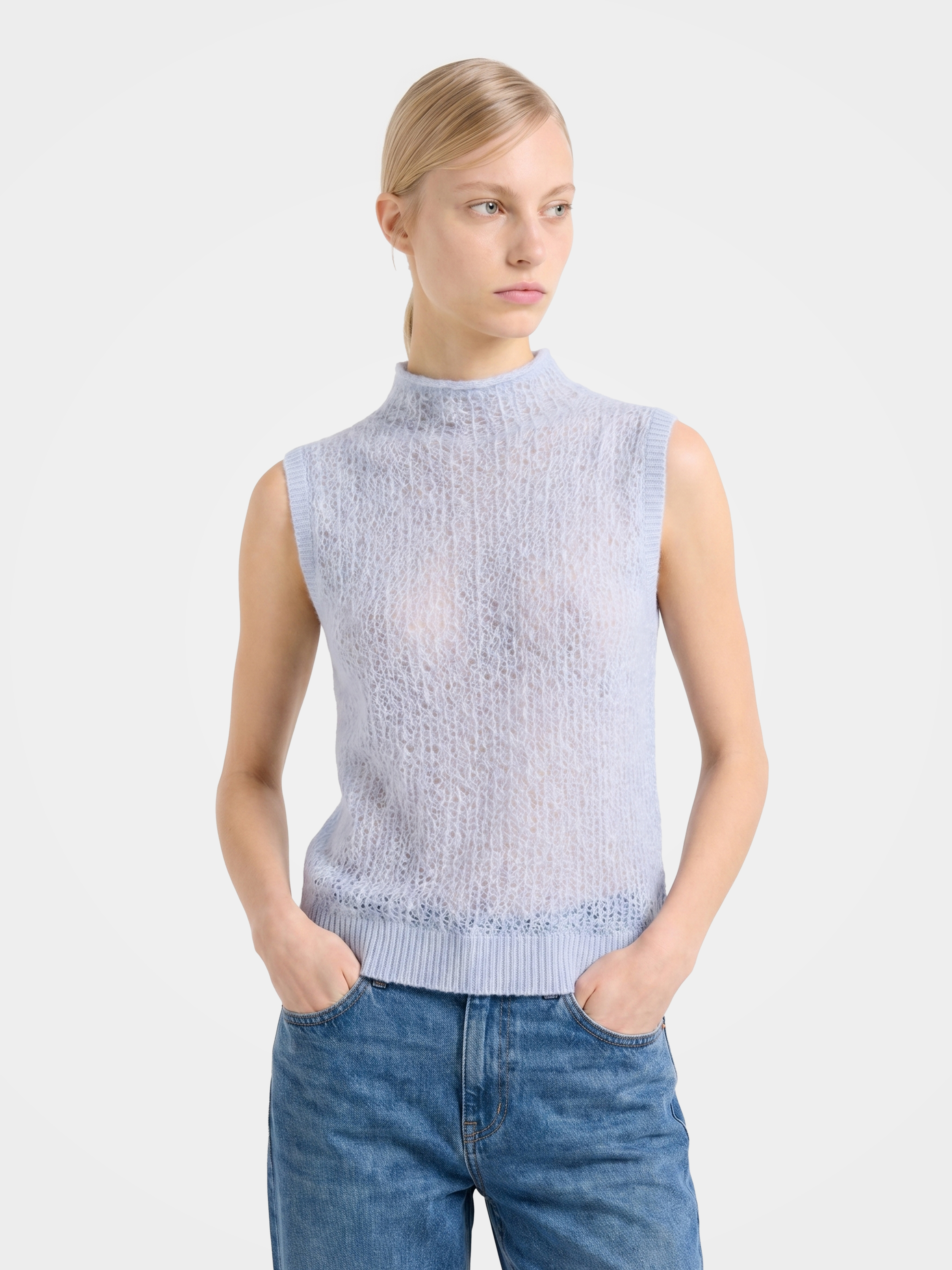 Lightweight Mongolian Cashmere Mock Neck Knit Vest